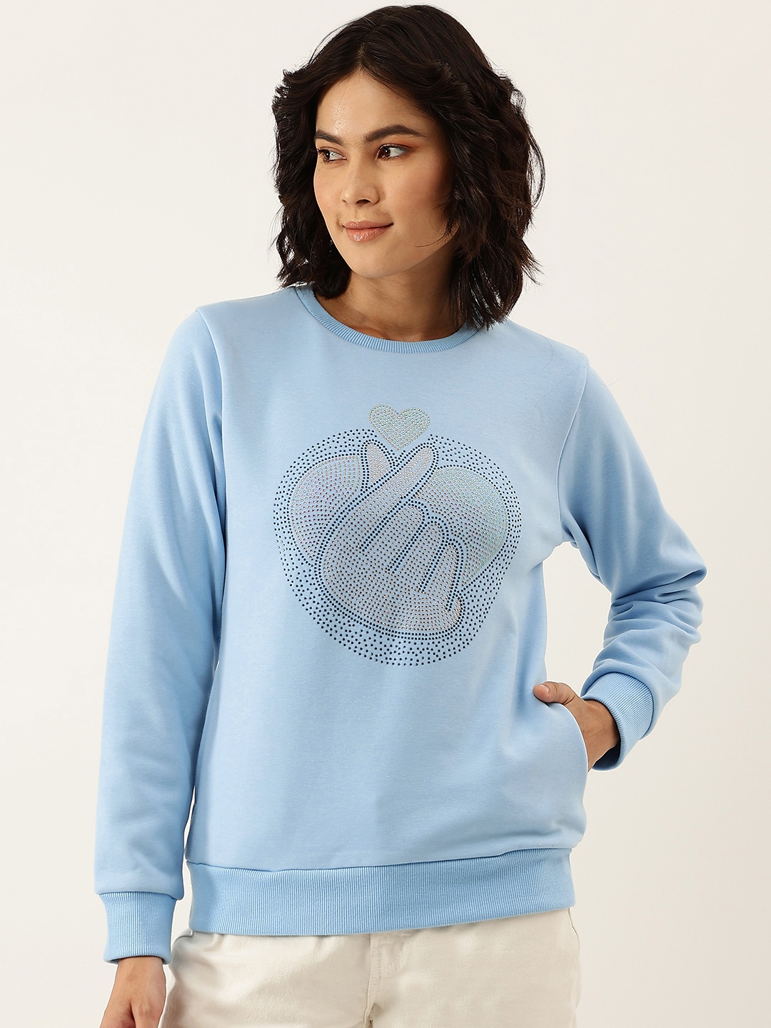 

Monte Carlo Women Blue Embellished Sweatshirt