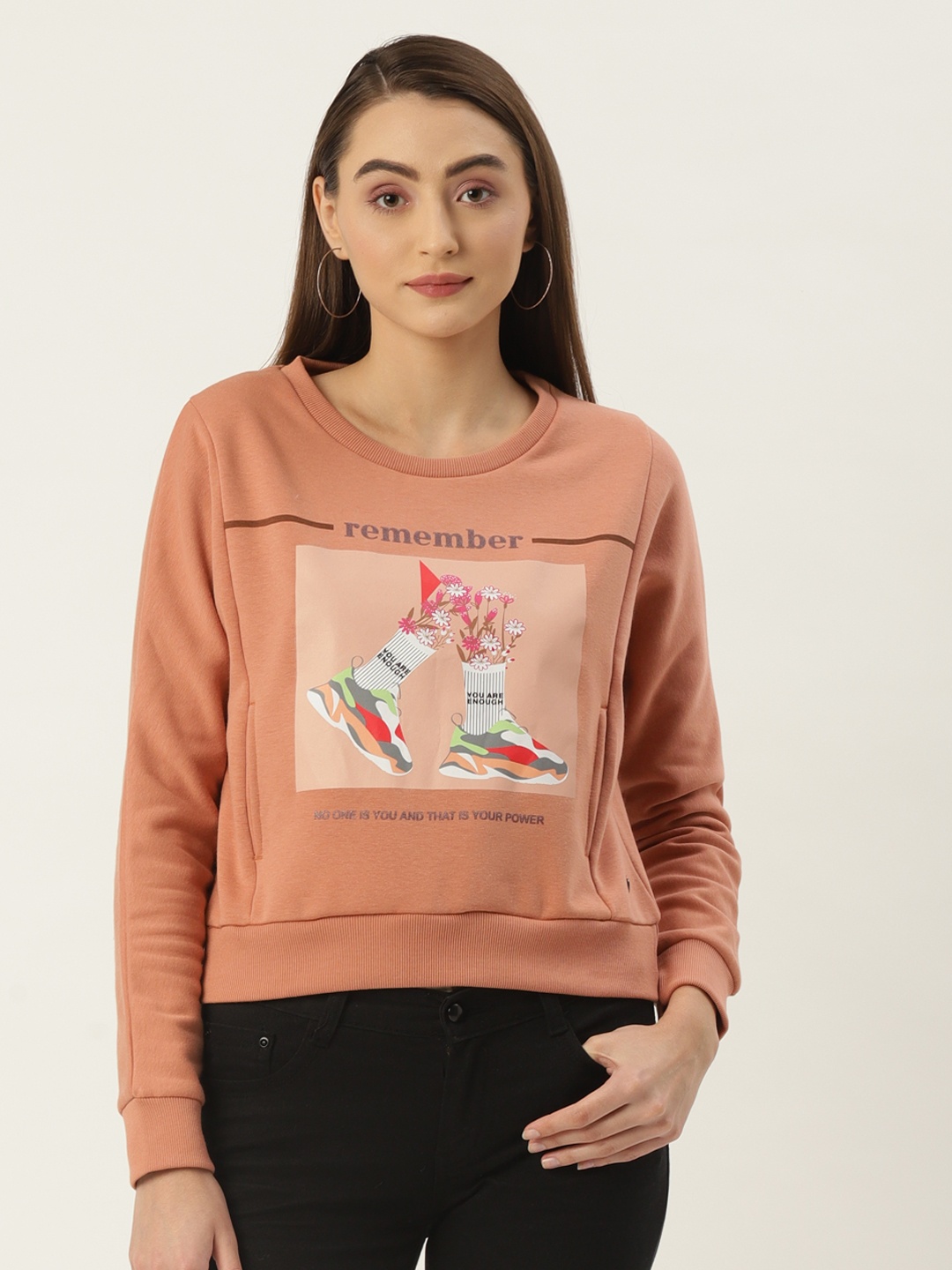 

Monte Carlo Women Peach-Coloured Printed Sweatshirt