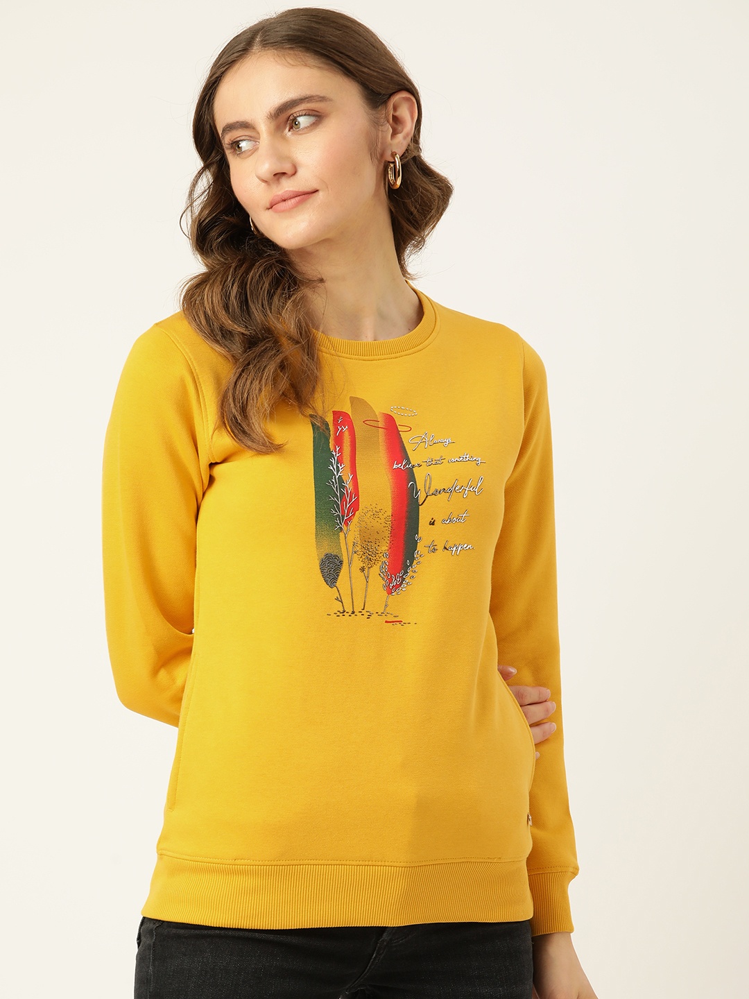 

Monte Carlo Women Mustard Yellow Printed Sweatshirt