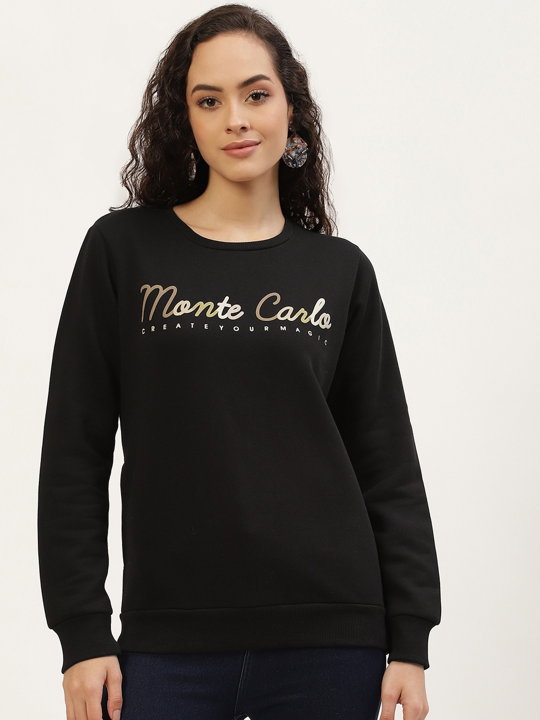 

Monte Carlo Women Black & Beige Printed Sweatshirt