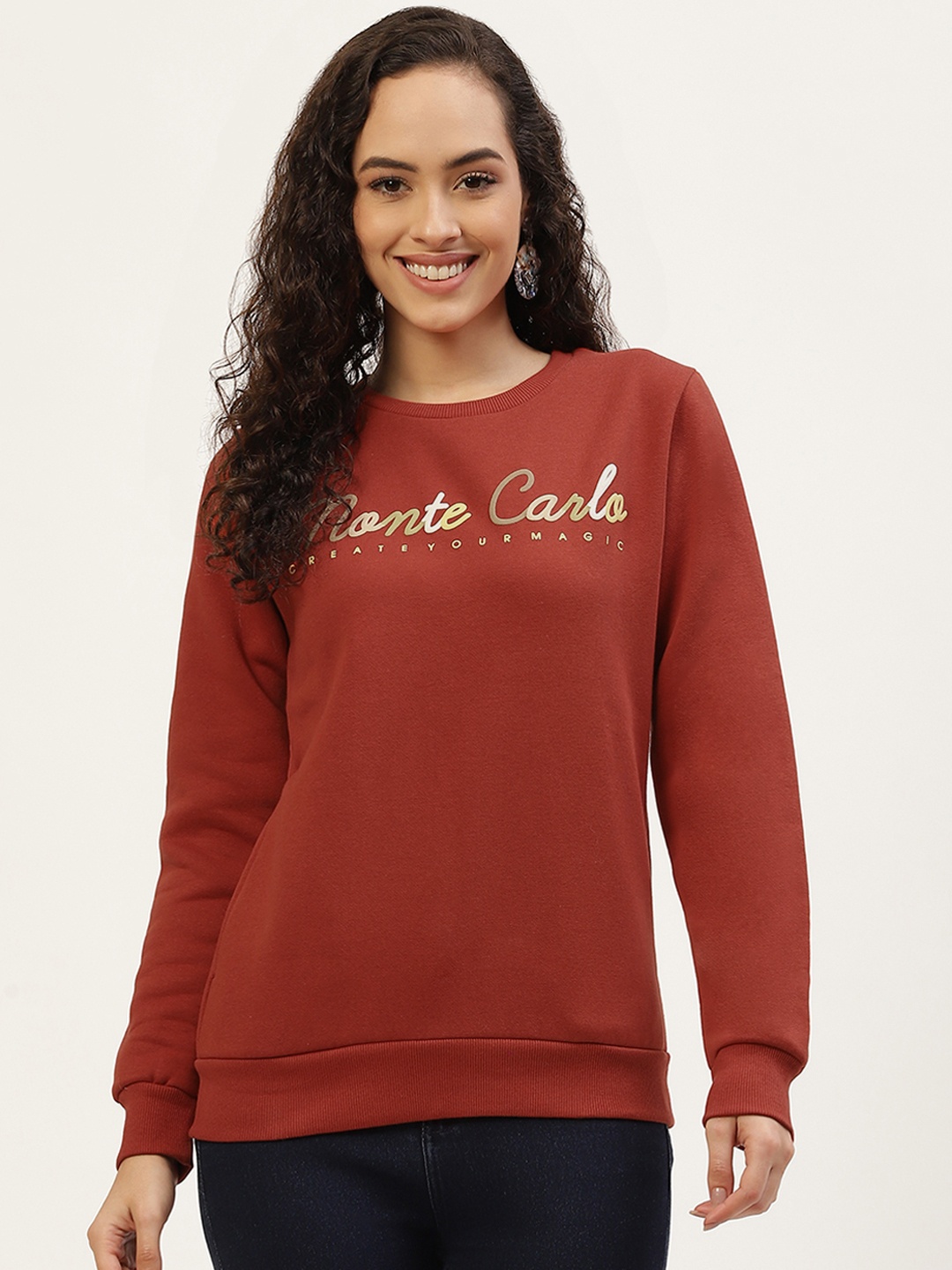 

Monte Carlo Women Rust Red Printed Sweatshirt