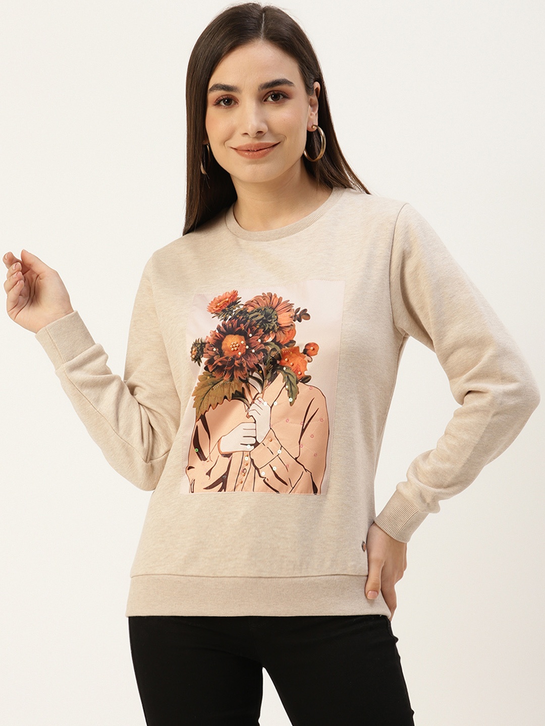 

Monte Carlo Women Beige Graphic Print Sweatshirt