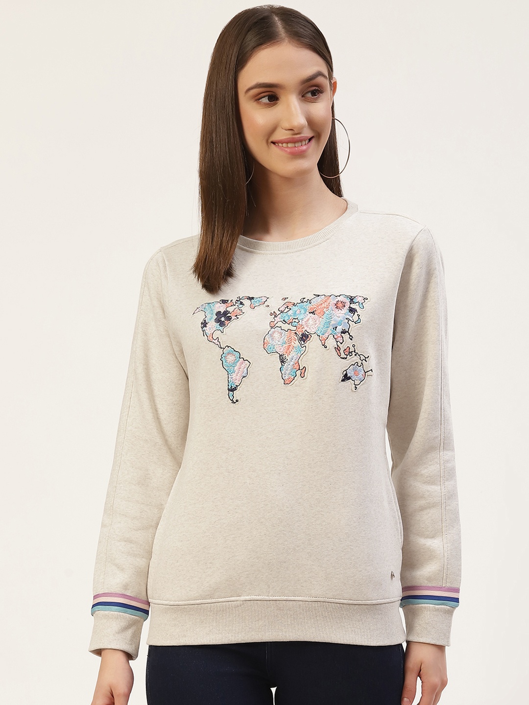 

Monte Carlo Women Grey Melange Embroidered Sweatshirt