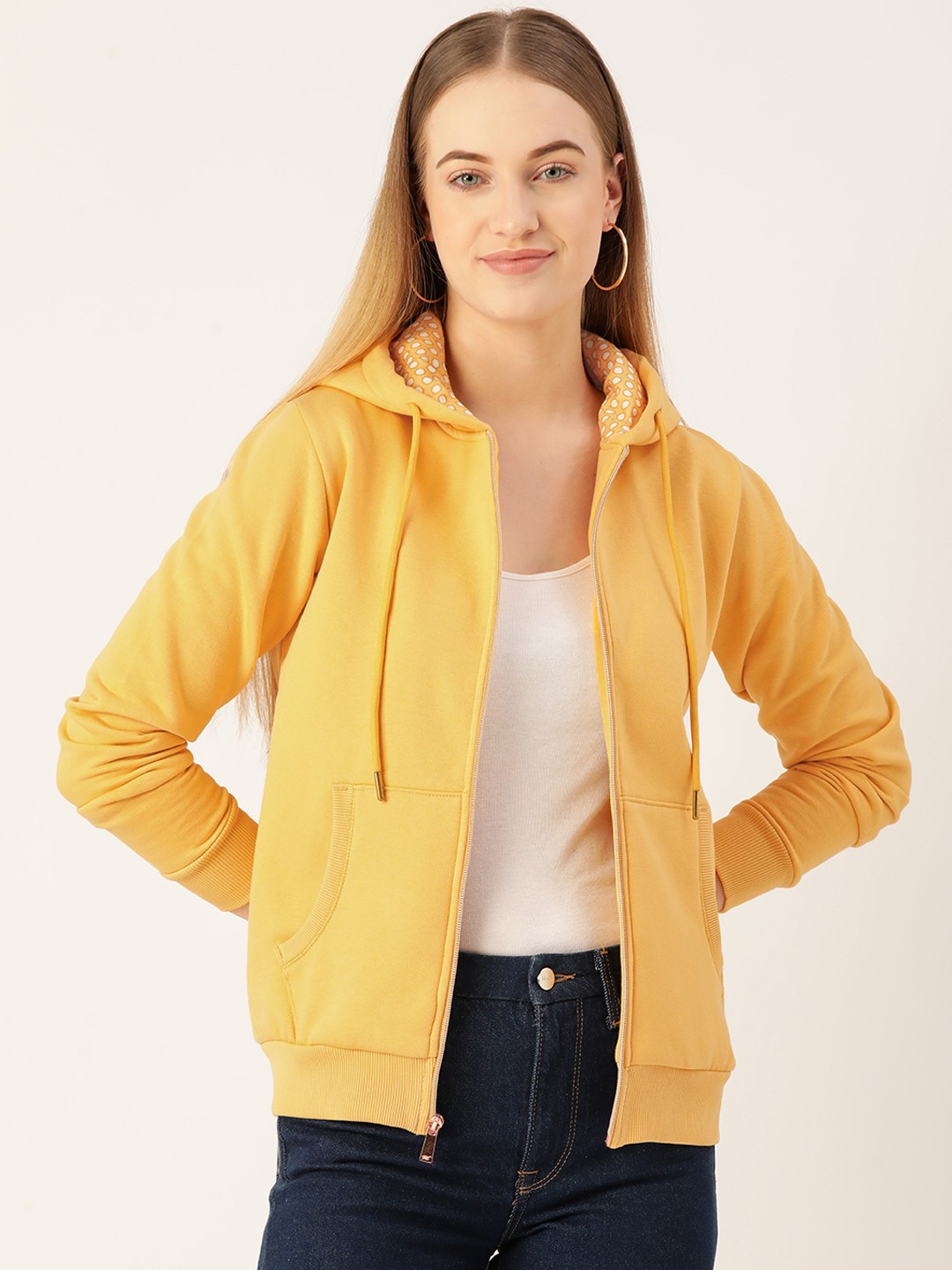 

Monte Carlo Women Yellow Hooded Front-Open Sweatshirt