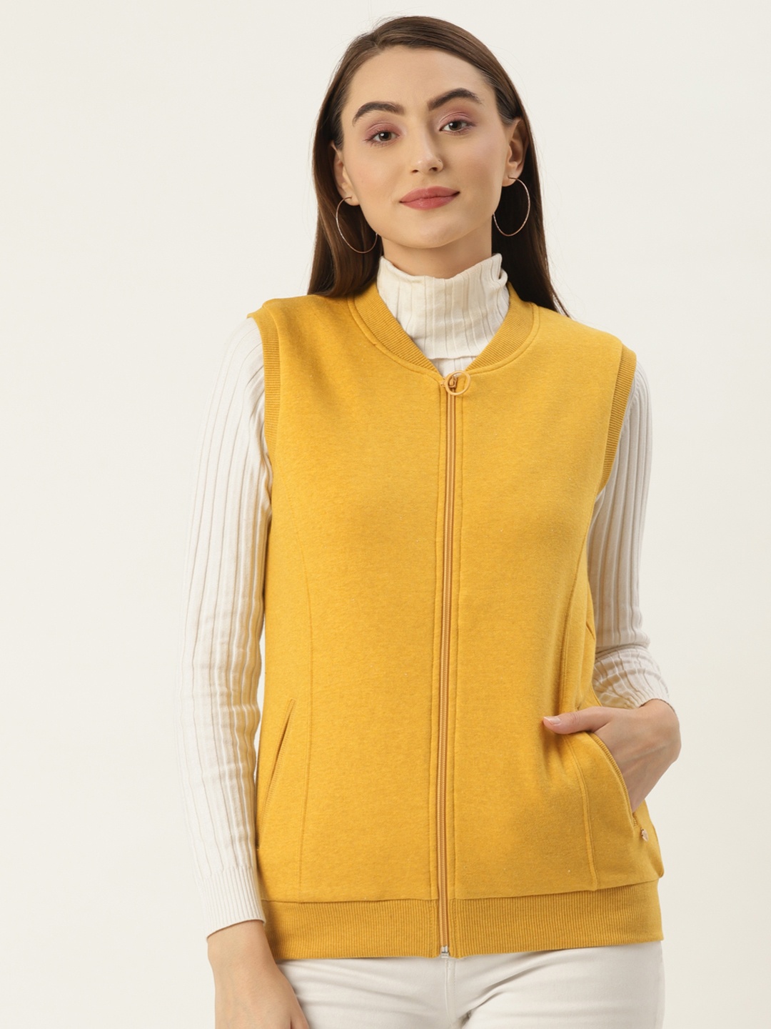 

Monte Carlo Women Mustard Yellow Solid Sweatshirt