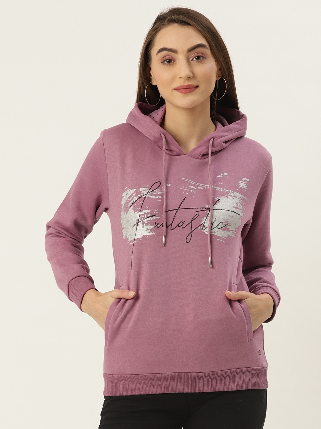 

Monte Carlo Women Mauve Printed Hooded Sweatshirt