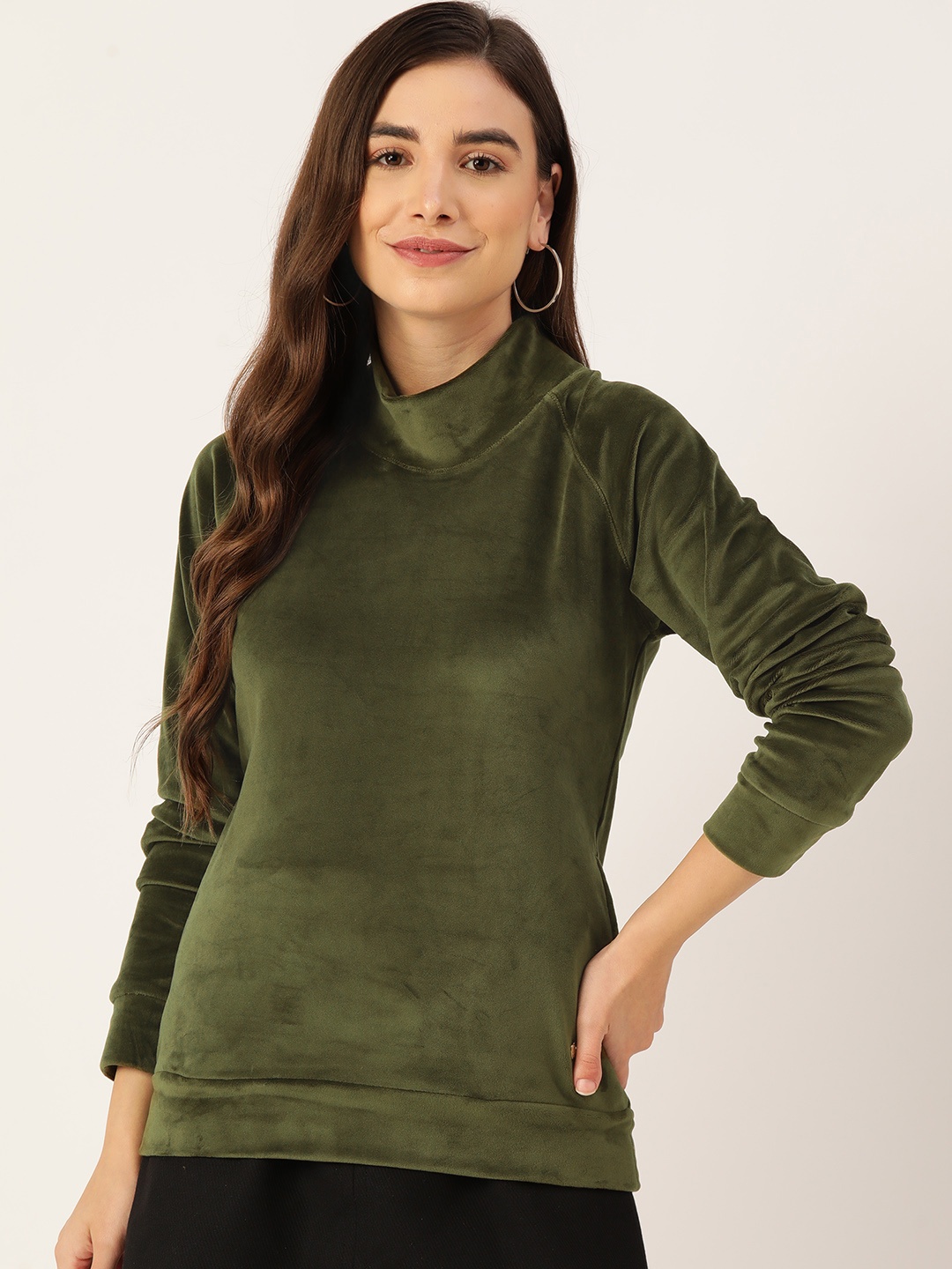 

Monte Carlo Women Olive Green Solid Turtle Neck Pullover