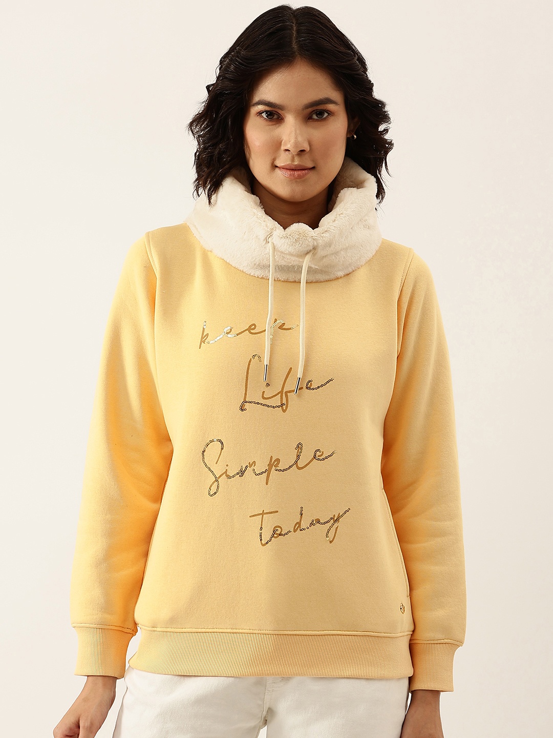 

Monte Carlo Women Yellow Printed High Neck Sweatshirt