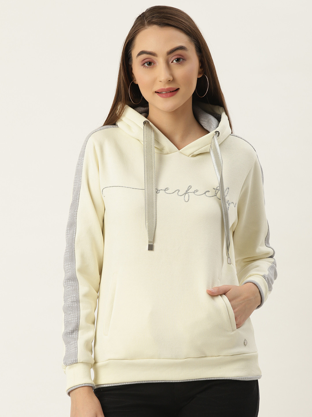 

Monte Carlo Women Off White Embroidered Hooded Sweatshirt