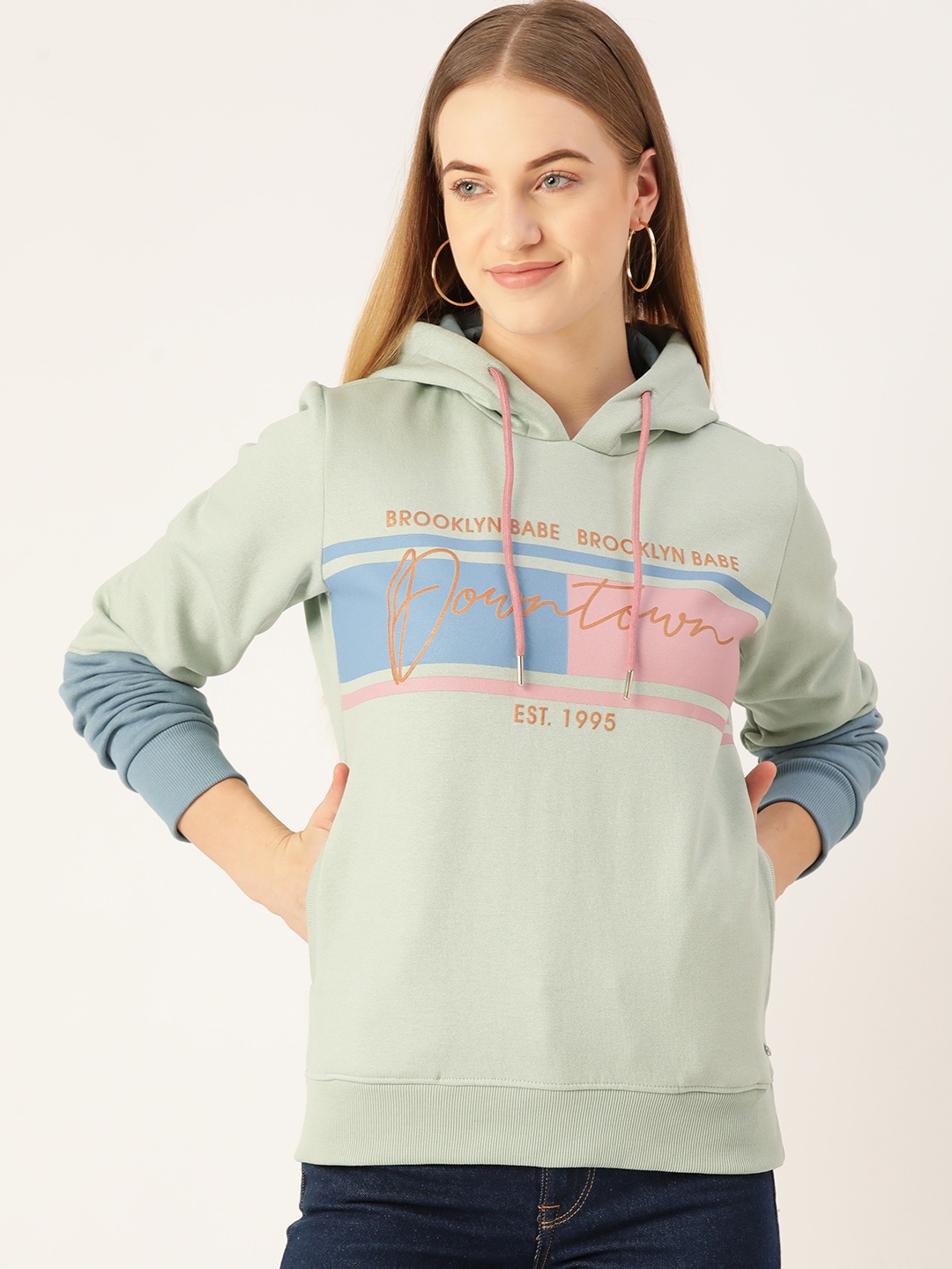 

Monte Carlo Women Green Printed Hooded Sweatshirt