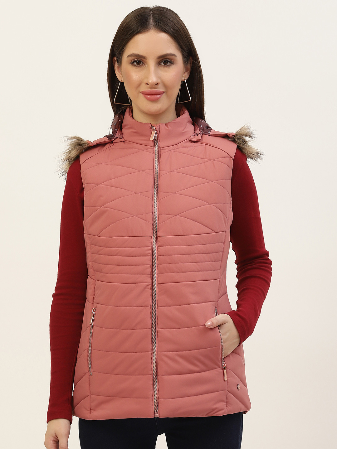 

Monte Carlo Women Dusty Pink Solid Parka Jacket, Rose