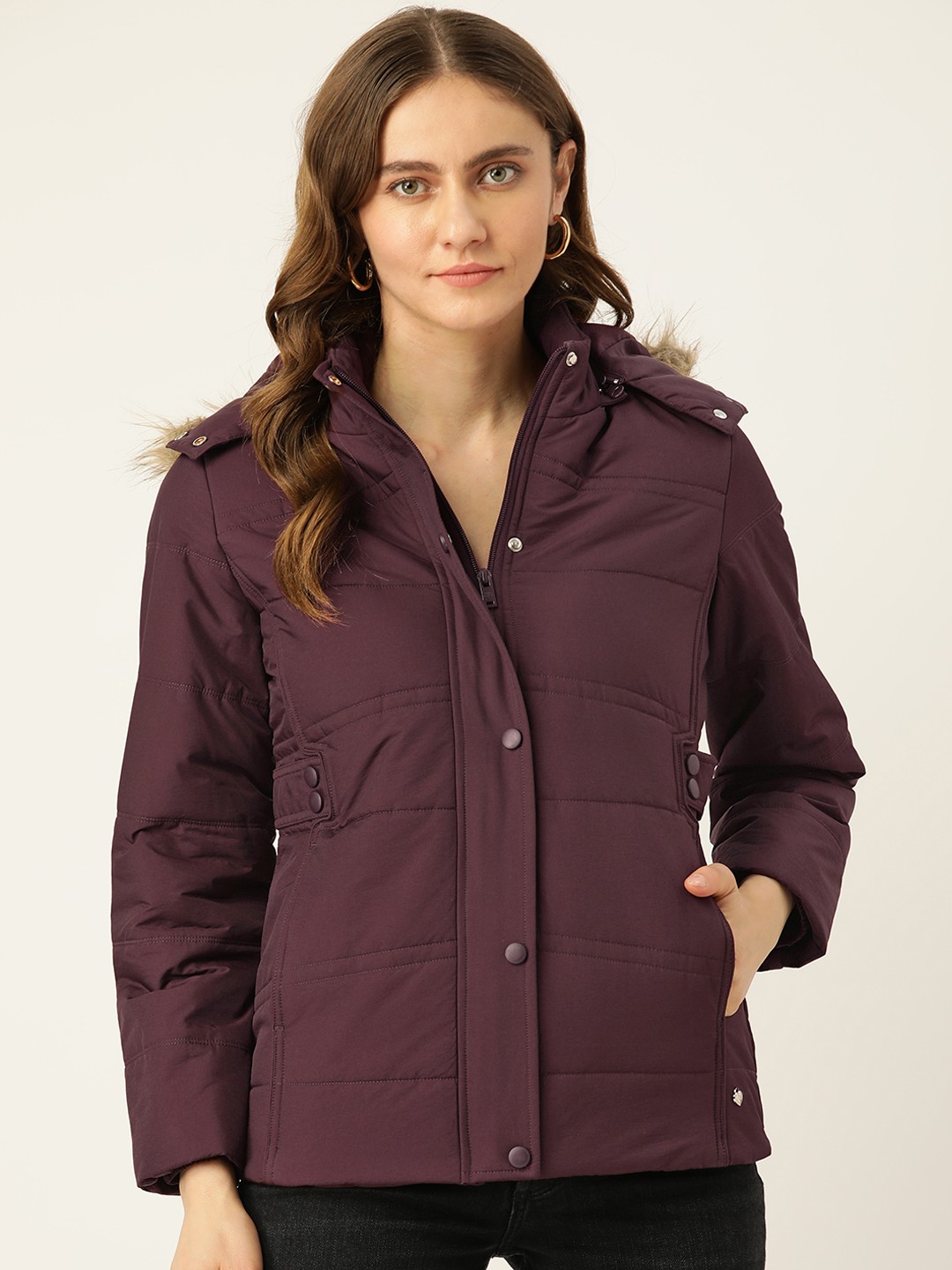 

Monte Carlo Women Burgundy Solid Hooded Parka Jacket