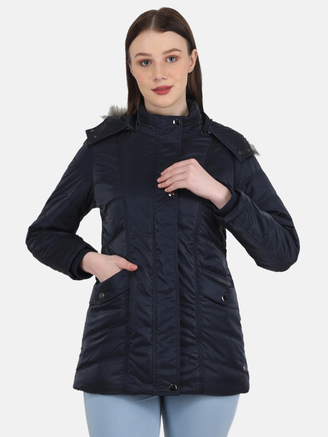 

Monte Carlo Parka Jacket with Detachable Hood, Navy blue