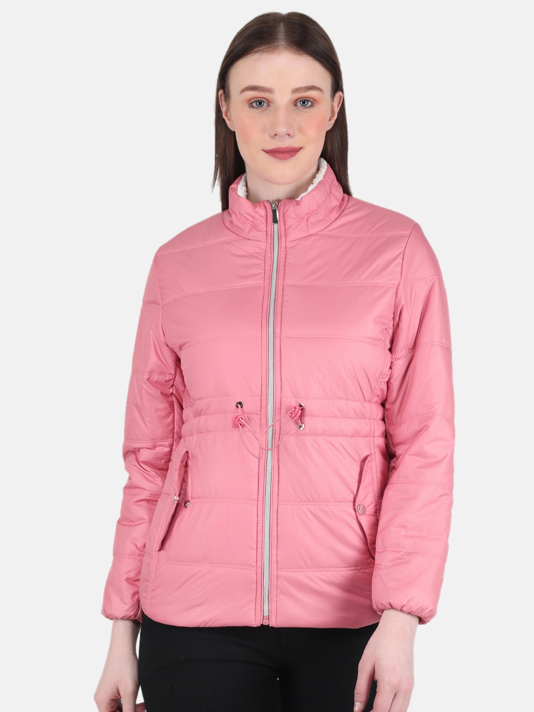 

Monte Carlo Waist Tie-up Rivet Detail Padded Jacket, Pink