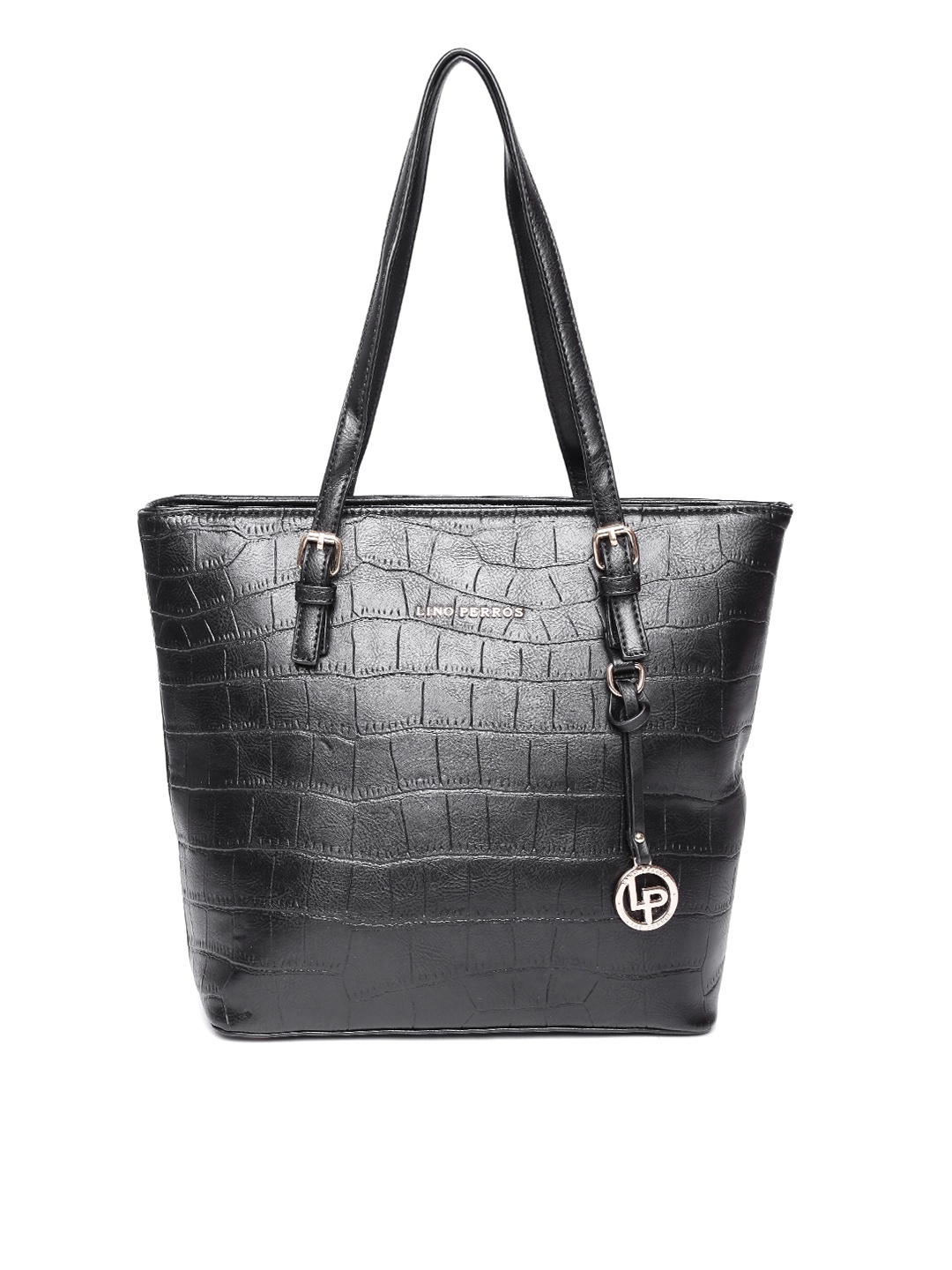 

Lino Perros Black Croc-Textured Shoulder Bag