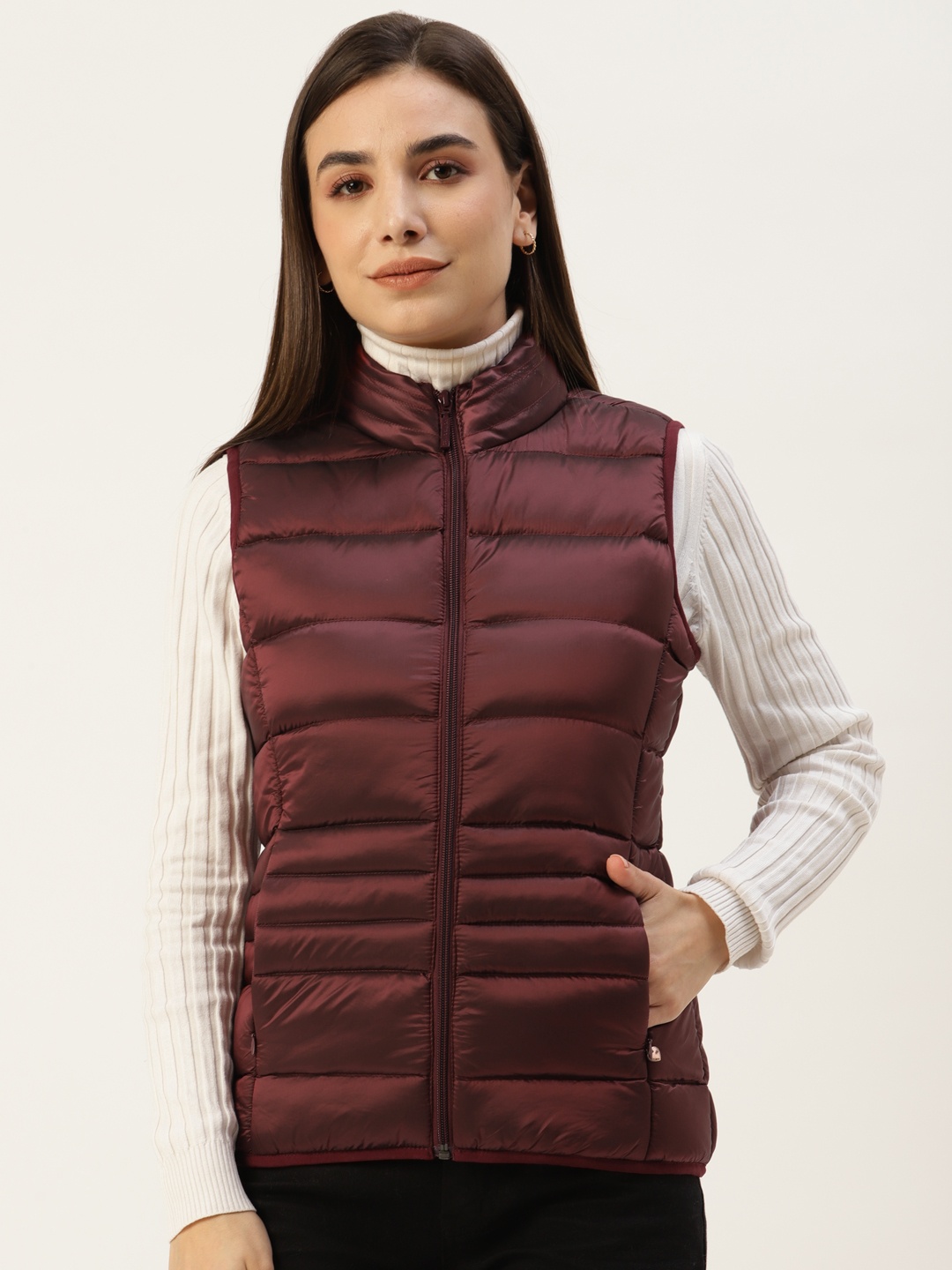 Monte Carlo Women Maroon Solid Padded Jacket