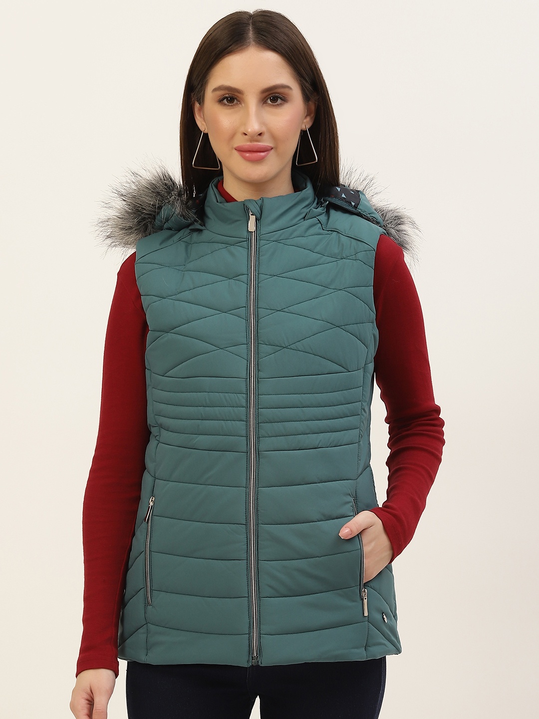 

Monte Carlo Women Teal Green Solid Parka Jacket