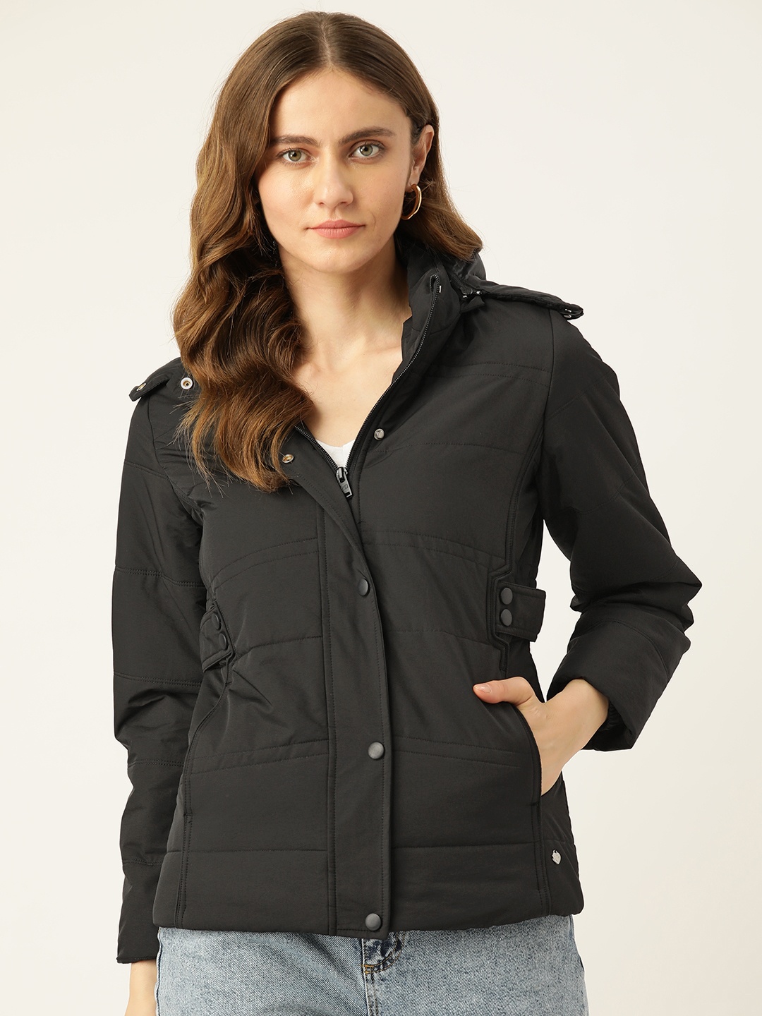 

Monte Carlo Women Black Solid Hooded Parka Jacket