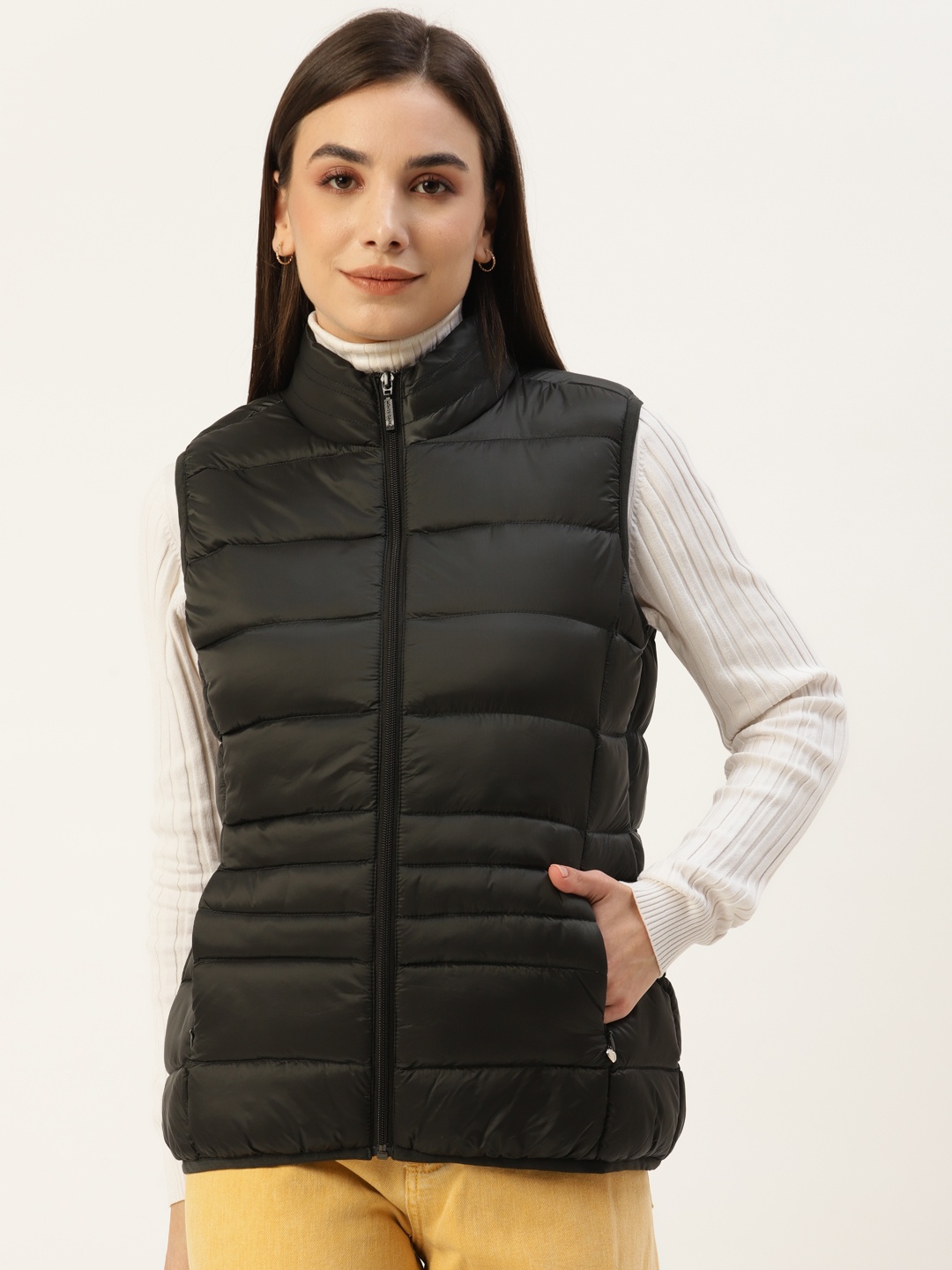 

Monte Carlo Women Green Stand Collar Padded Jacket