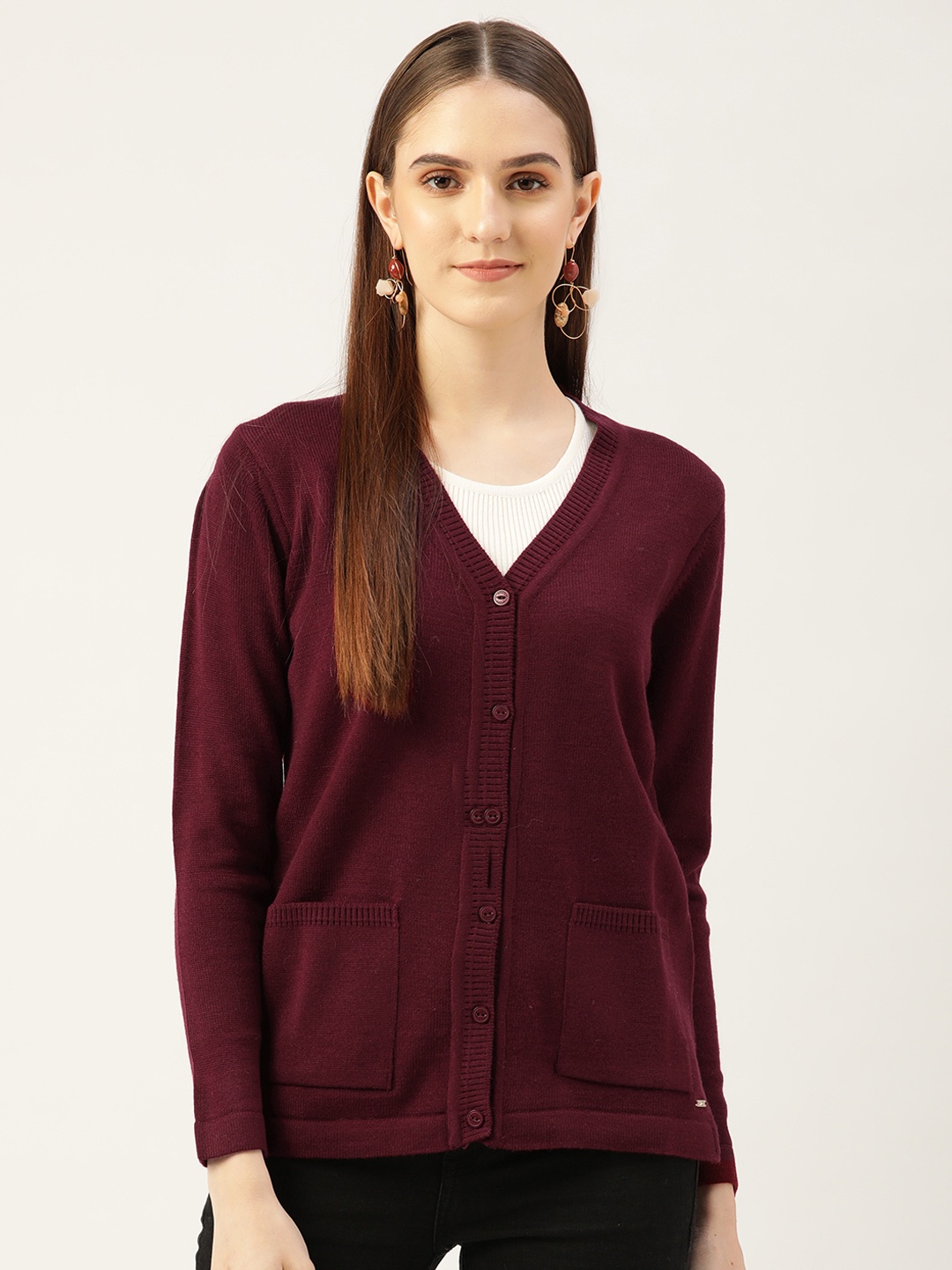 

Monte Carlo Women Maroon Solid Cardigan