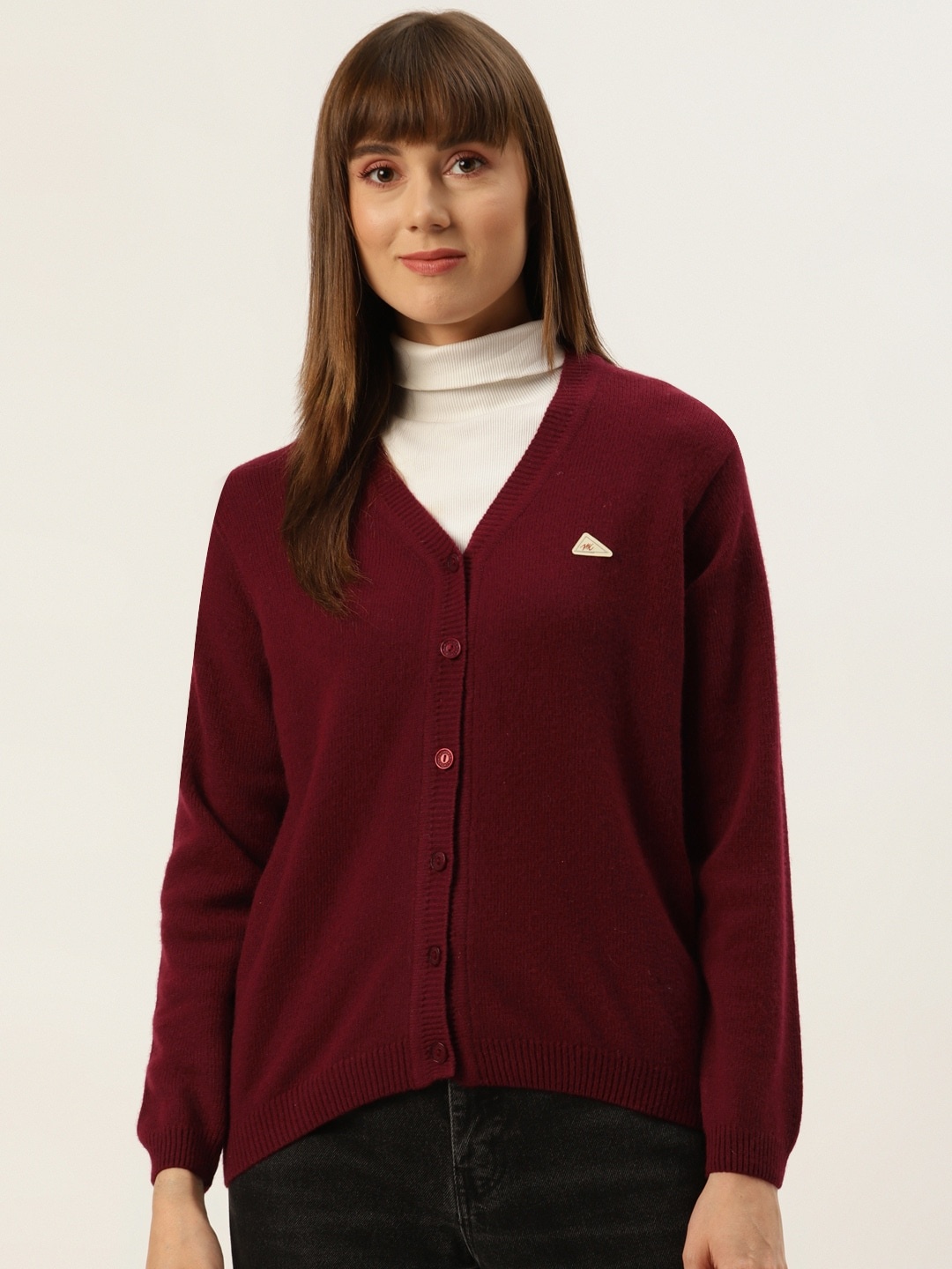 

Monte Carlo Women Maroon Solid Cardigan