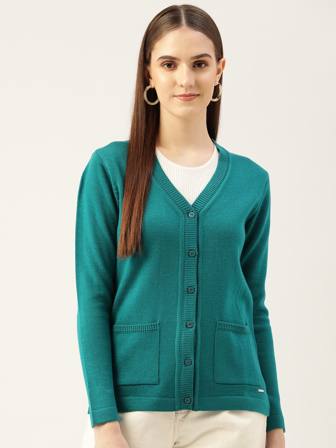 

Monte Carlo Women Teal Green Solid Cardigan