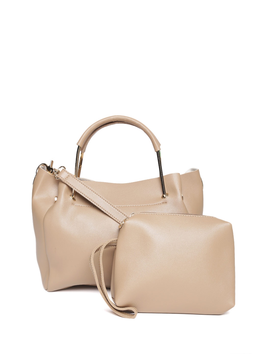 

Lino Perros Beige Solid Handheld Bag with Zip Pouch