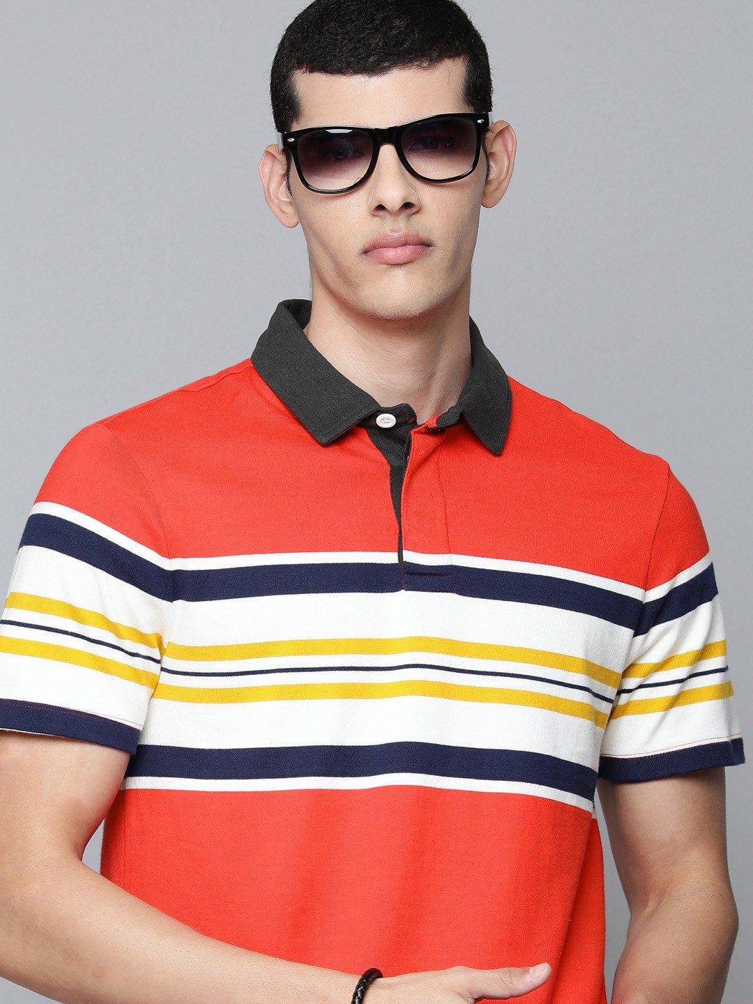 

Levis Men Red & White Striped Polo Collar Pure Cotton T-shirt