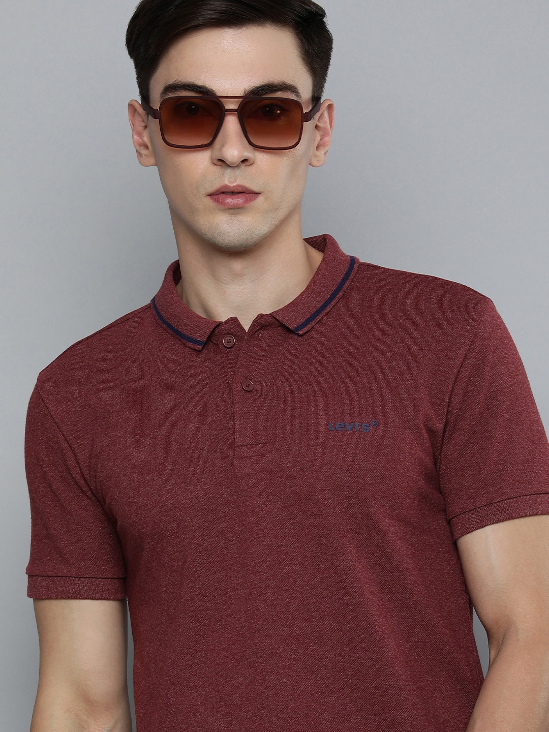

Levis Men Maroon Solid Polo Collar Knitted T-shirt