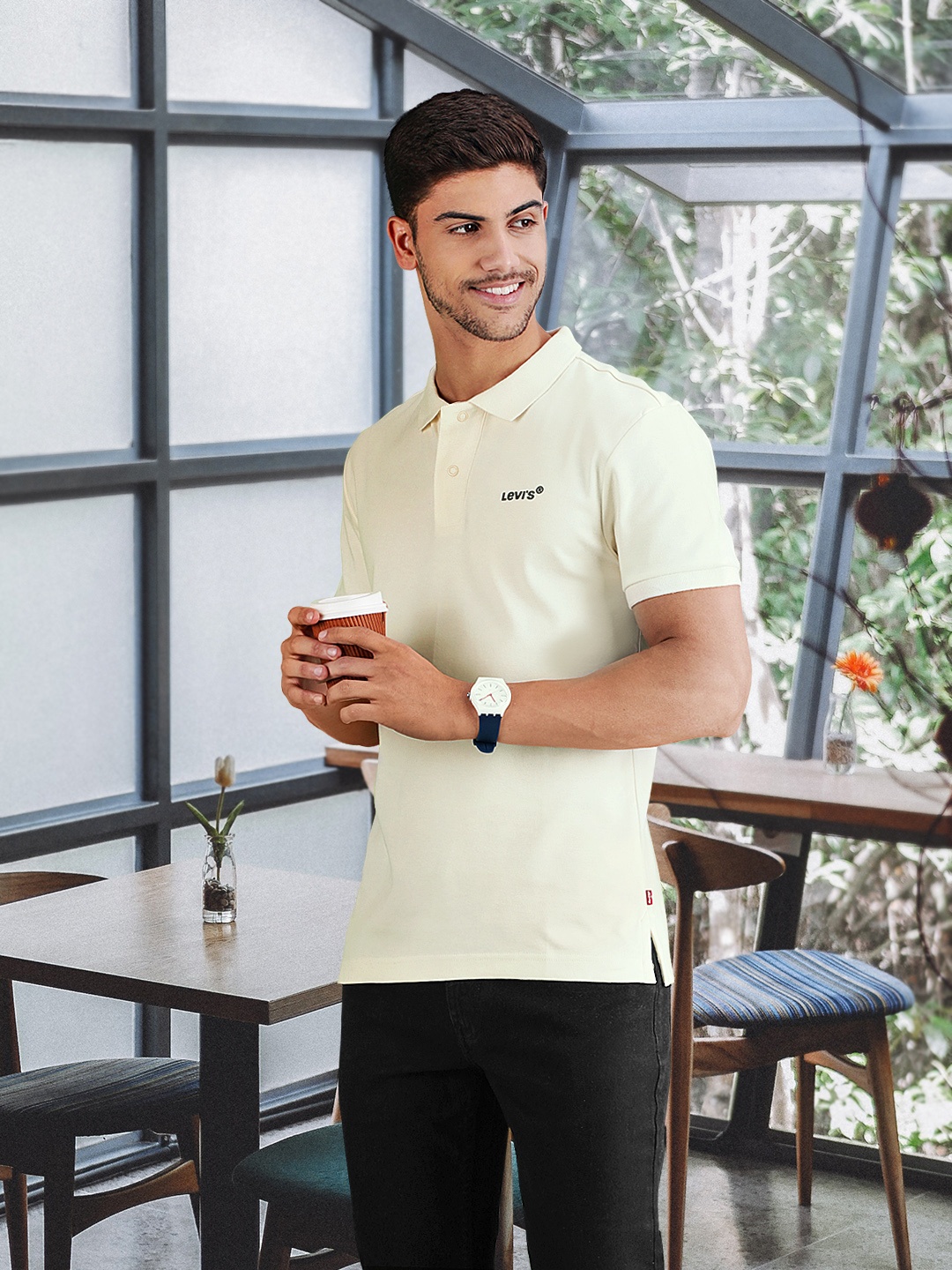 

Levis Men White Polo Collar T-shirt