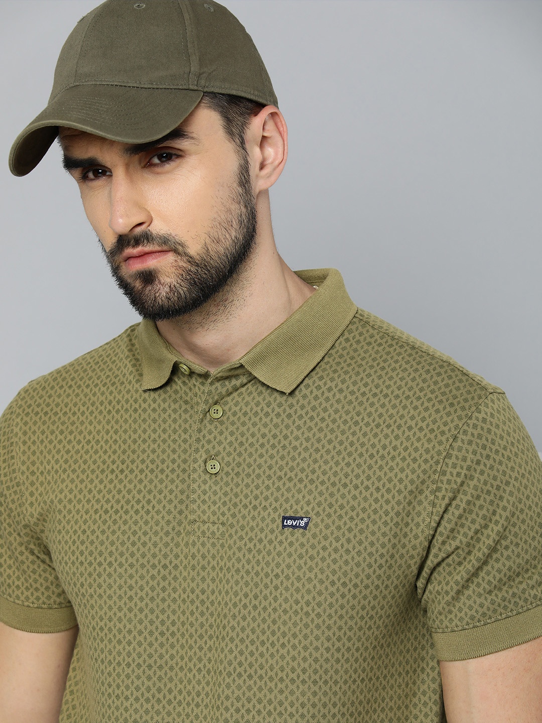 

Levis Men Olive Green Printed Polo Collar T-shirt
