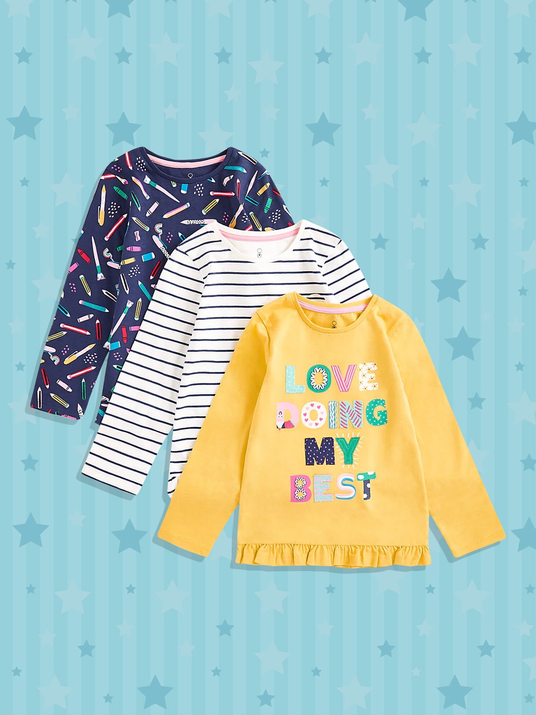 

mothercare Girls Pack Of 3 Printed T-shirt, Mustard