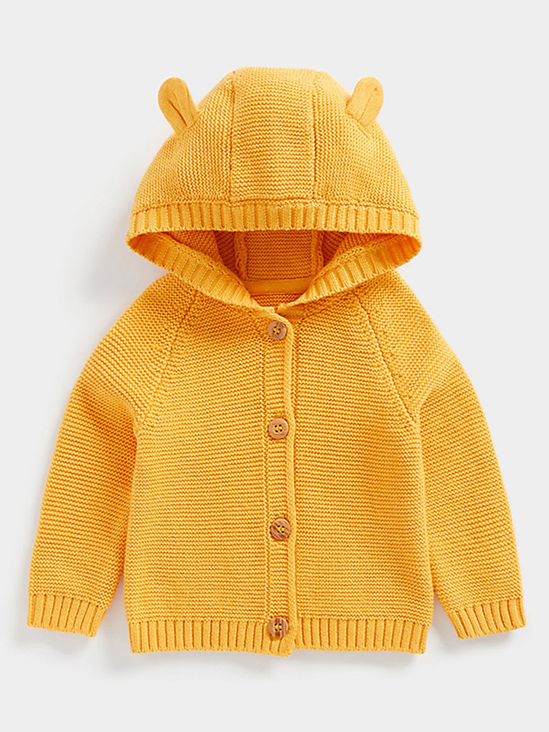 

mothercare Kids Mustard Yellow 3D Hooded Organic Cotton Cardigan