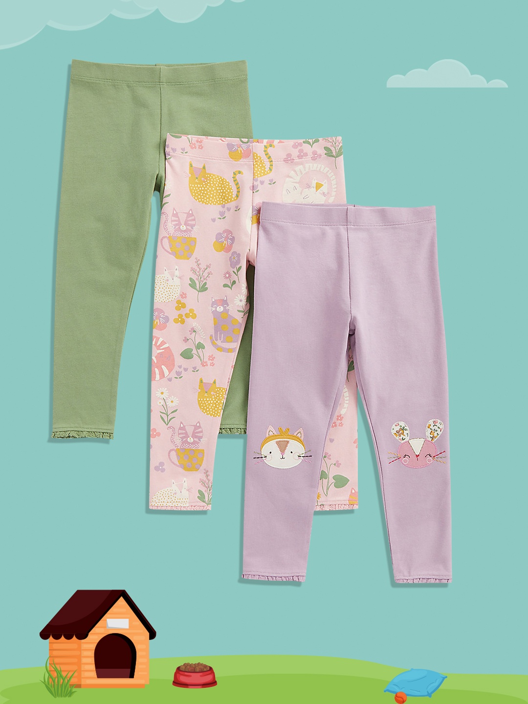 

mothercare Girl Pack of 3 Leggings, Purple
