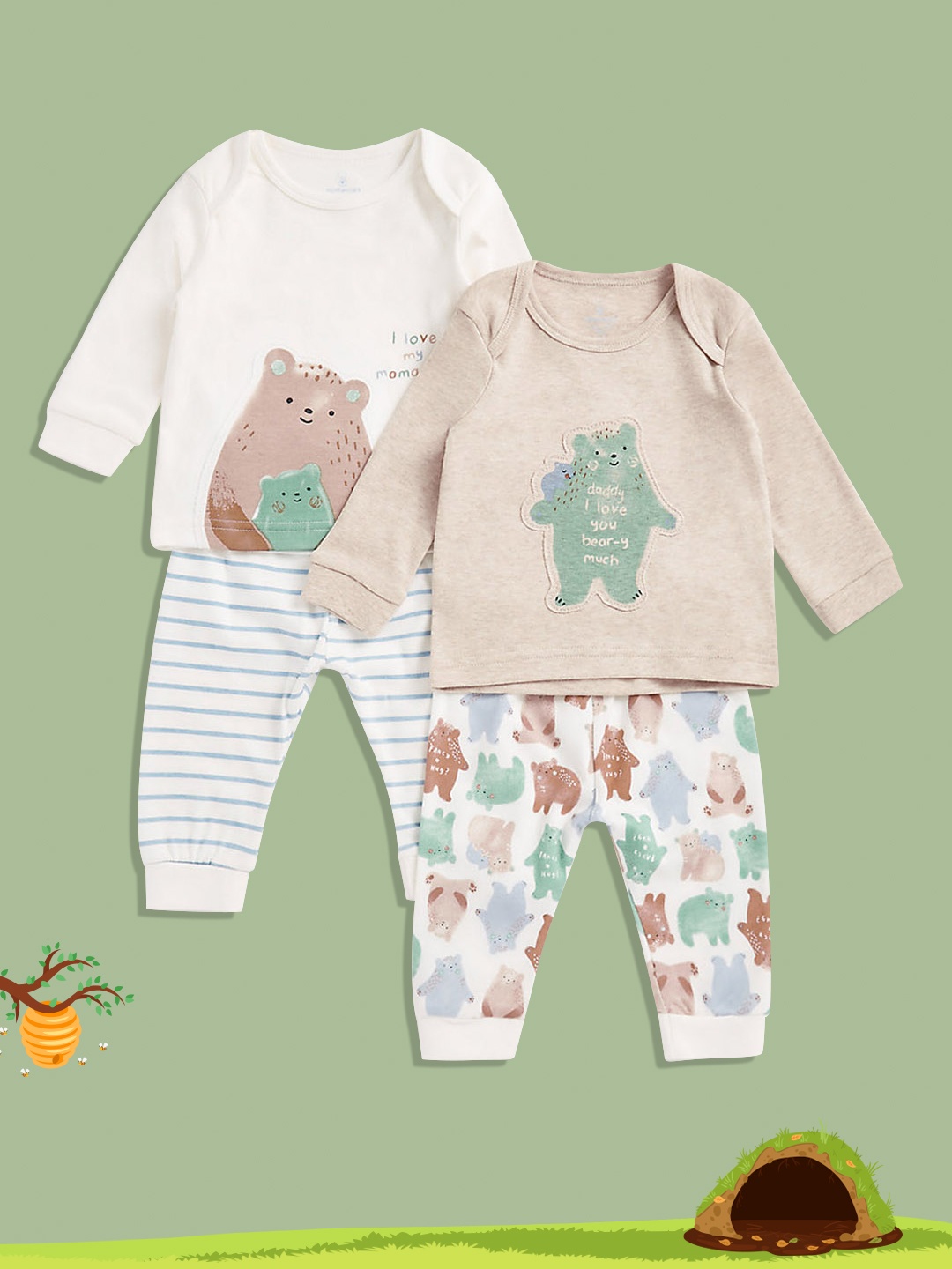 

mothercare Boys Boys Set Of 2 Printed Pure Cotton T-shirt with Pyjamas, White