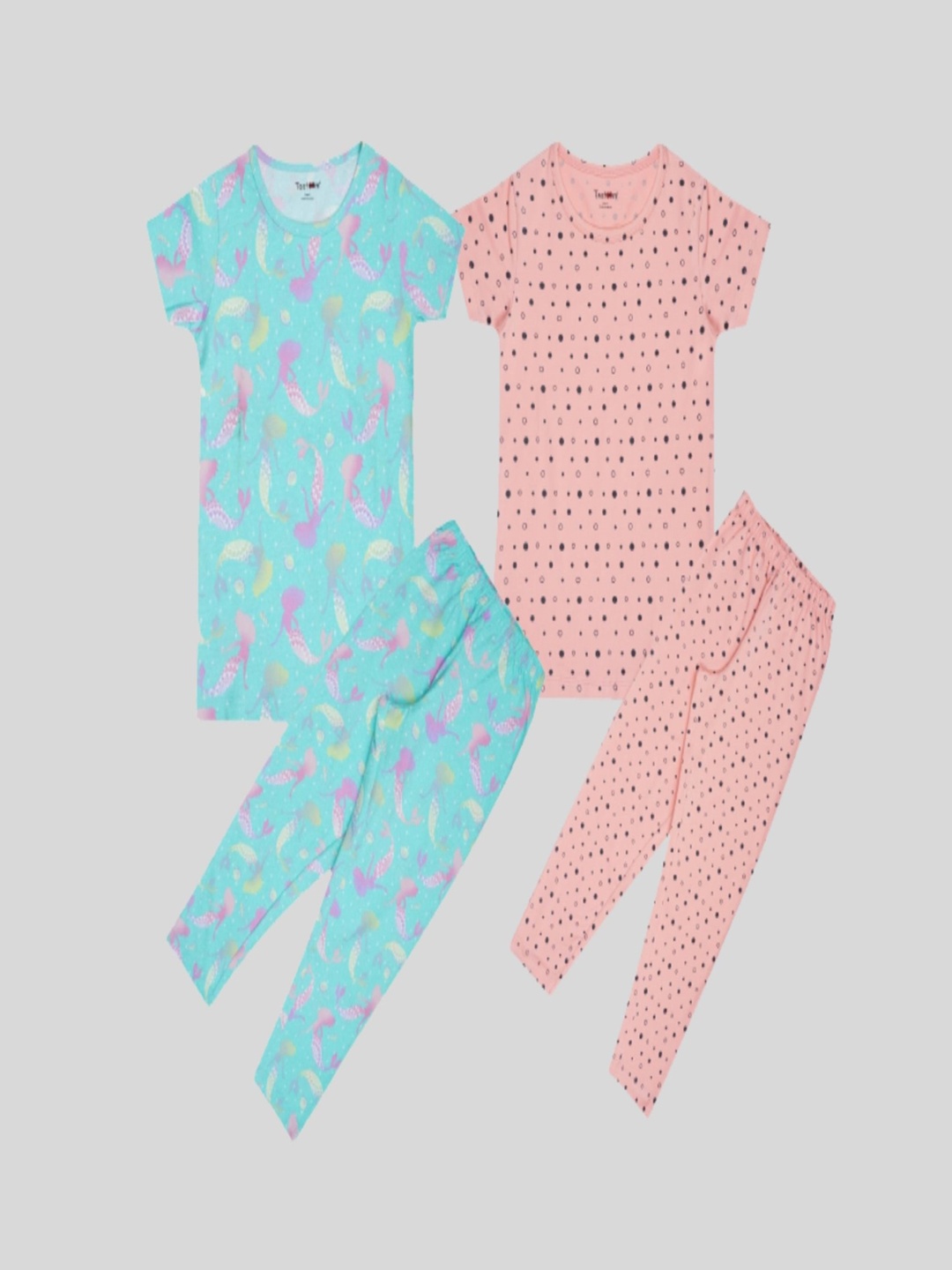 

Taatoom Girls Pack of 2 Blue & Pink Printed Pure Cotton Night suits