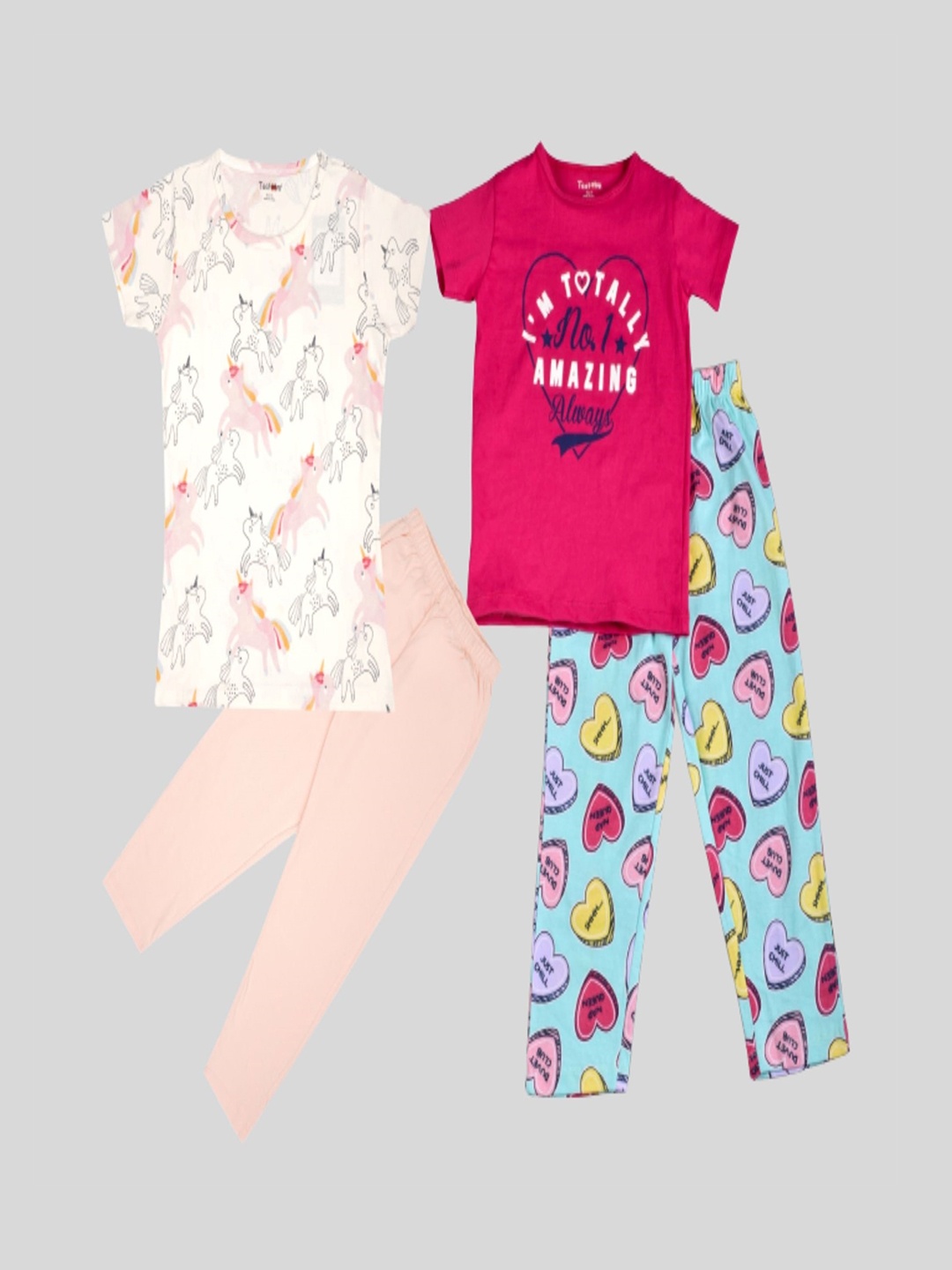 

Taatoom Girls Peach & Off-White Printed Night suit Pack Of 2