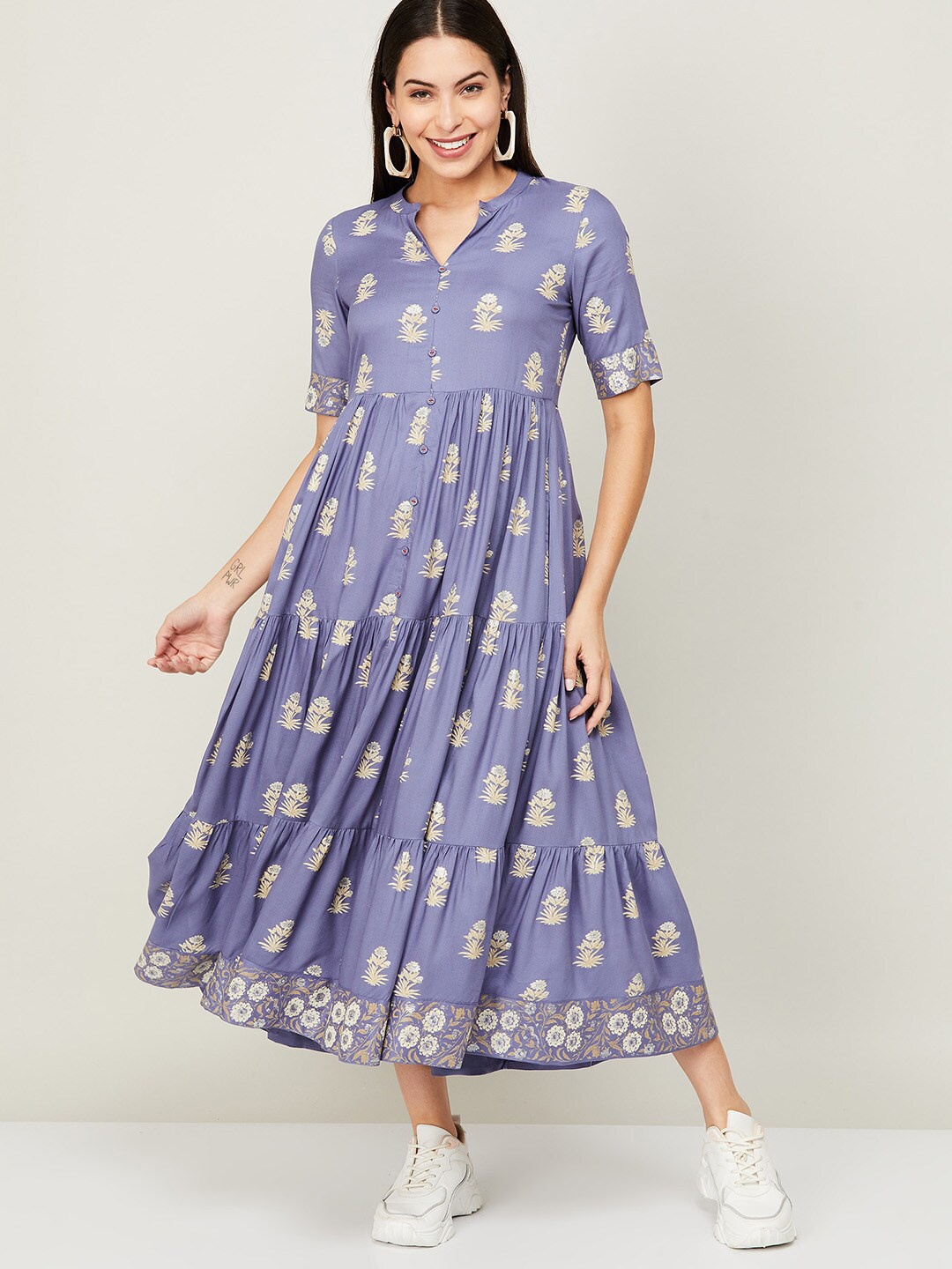 

Colour Me by Melange Blue & gothic grape Floral Midi Dress