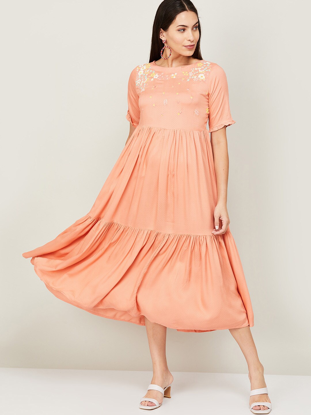 

Colour Me by Melange Peach-Coloured A-Line Midi Dress