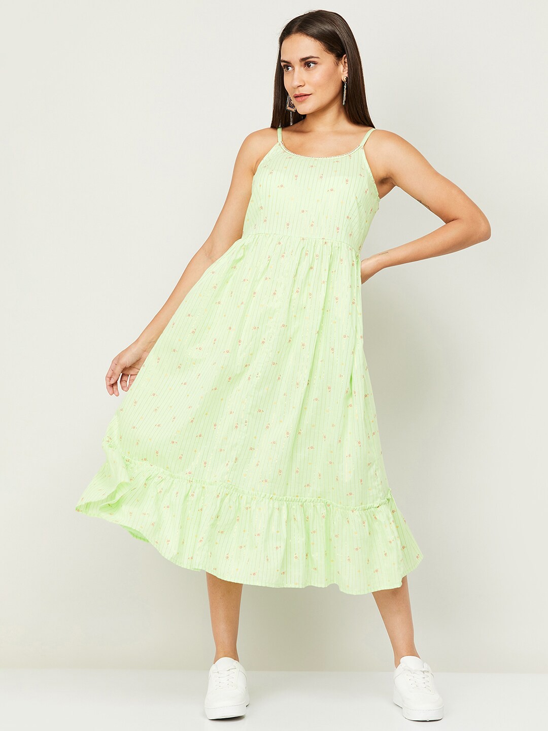 

Colour Me by Melange Yellow Floral A-Line Midi Dress