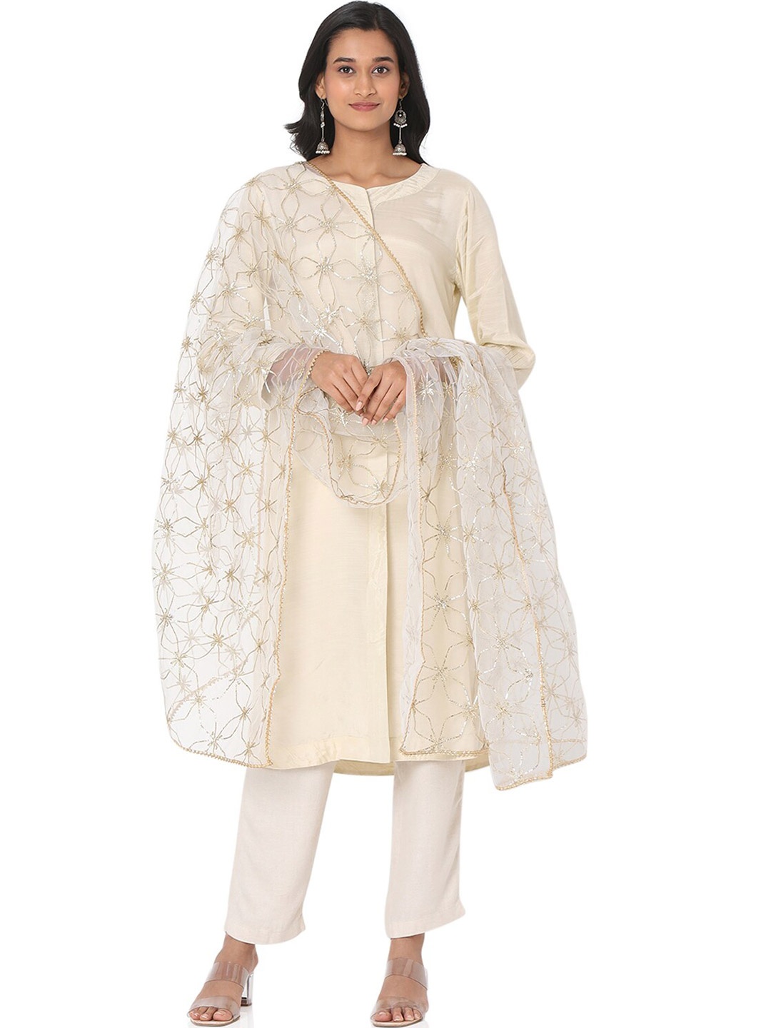 

Ethnicity Off White Embroidered Dupatta