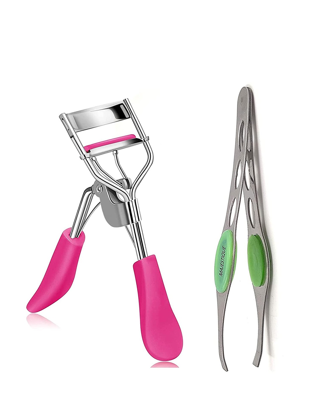 

MAJESTIQUE Set of Eye Lash Curler & Wide Slant Tip Tweezer, Silver