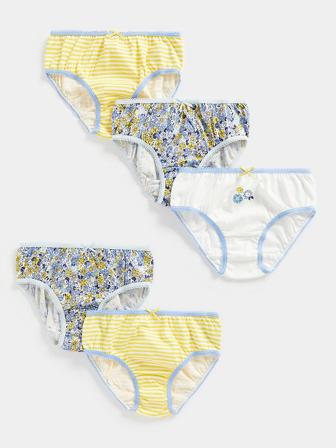 

mothercare Infant Girls Yellow & Blue Pack Of 5 Striped Mid-Rise Pure Cotton Briefs