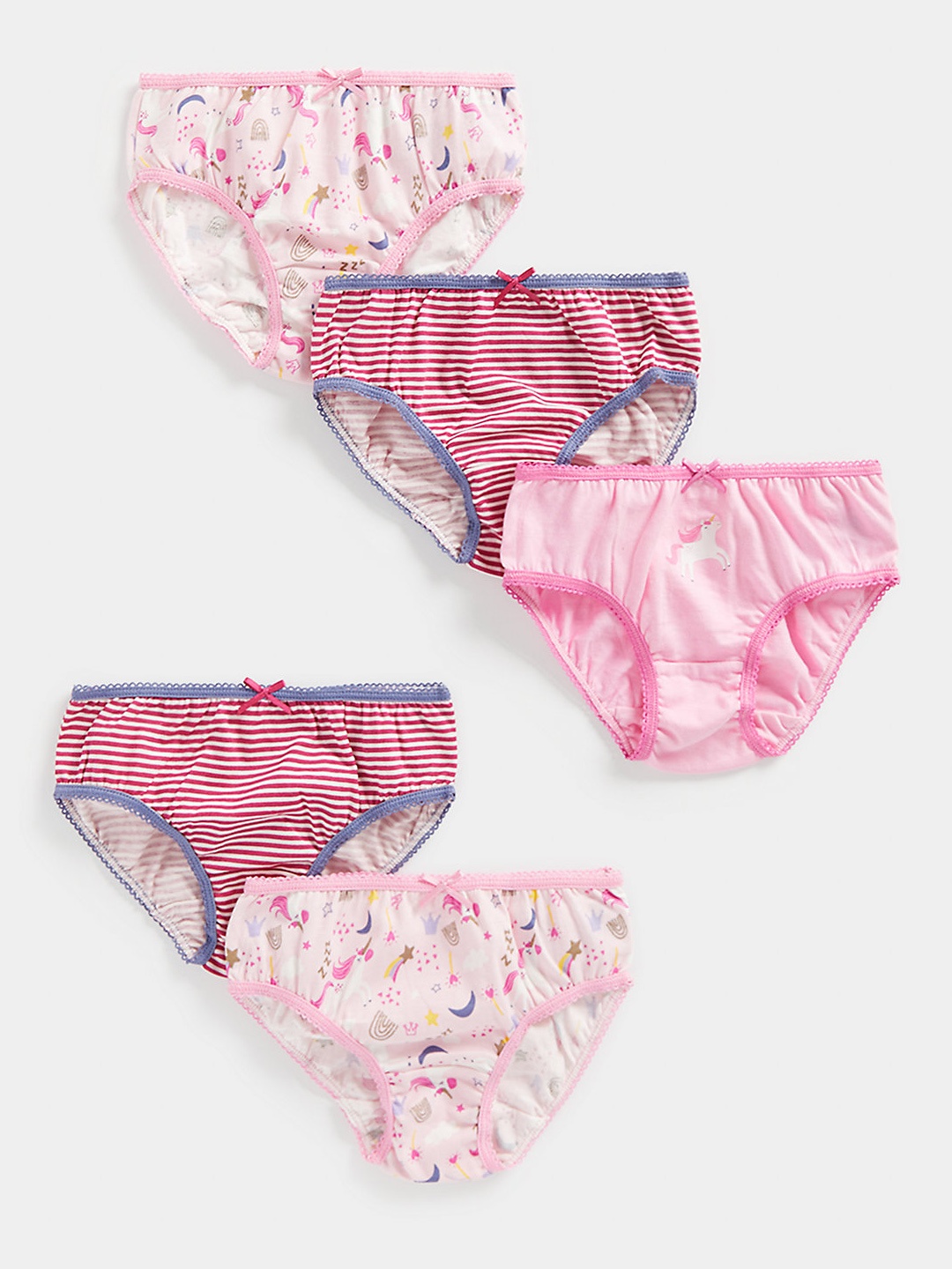 

mothercare Infant Girls Pink & White Pack Of 5 Printed Mid-Rise Pure Cotton Briefs