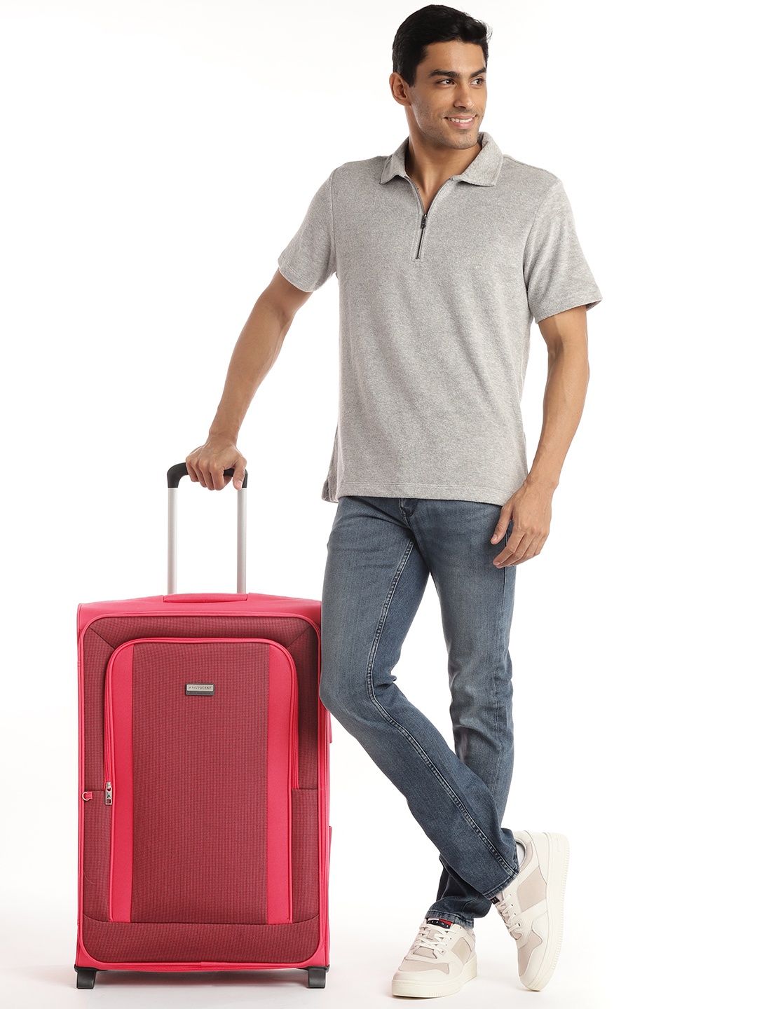 

Aristocrat Red Striped Large Suitcase Trolley Bag 105.5 L
