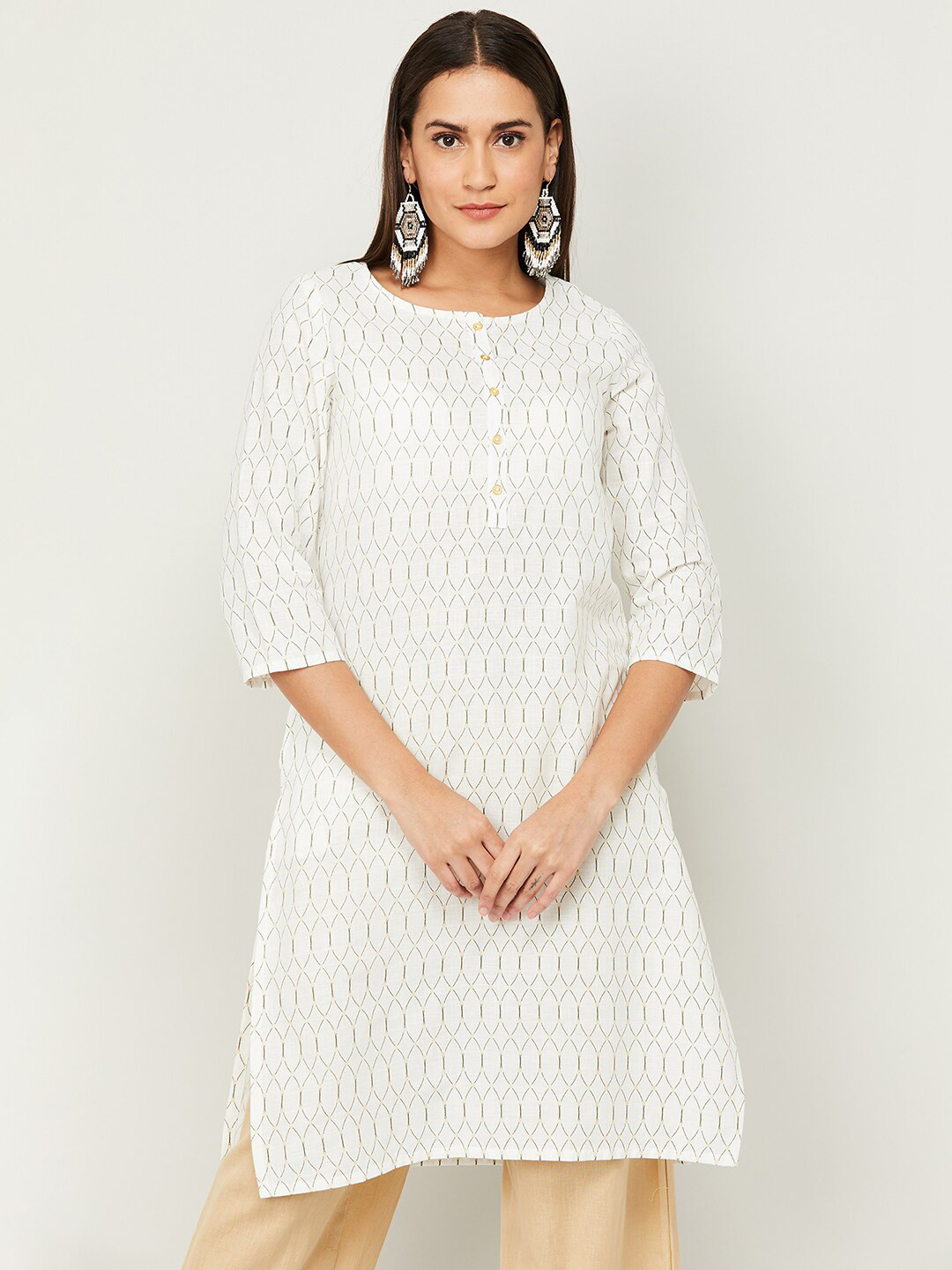 

Melange by Lifestyle Women White Ethnic Motifs Cotton Kurta