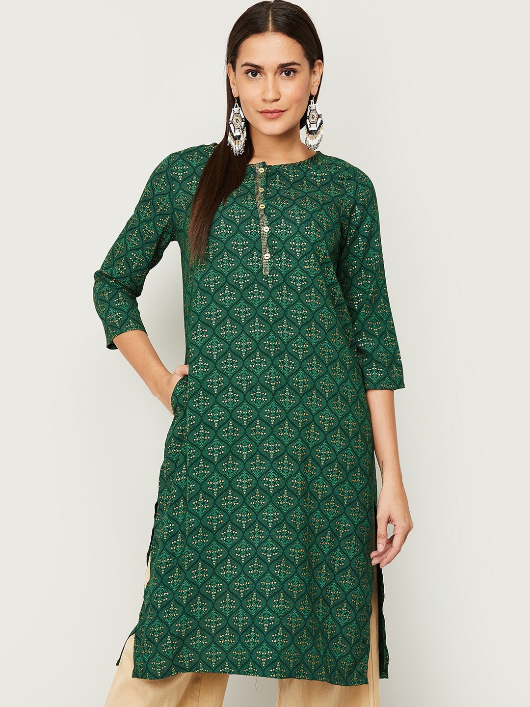 

Melange by Lifestyle Women Green Ethnic Motifs Printed Kurta