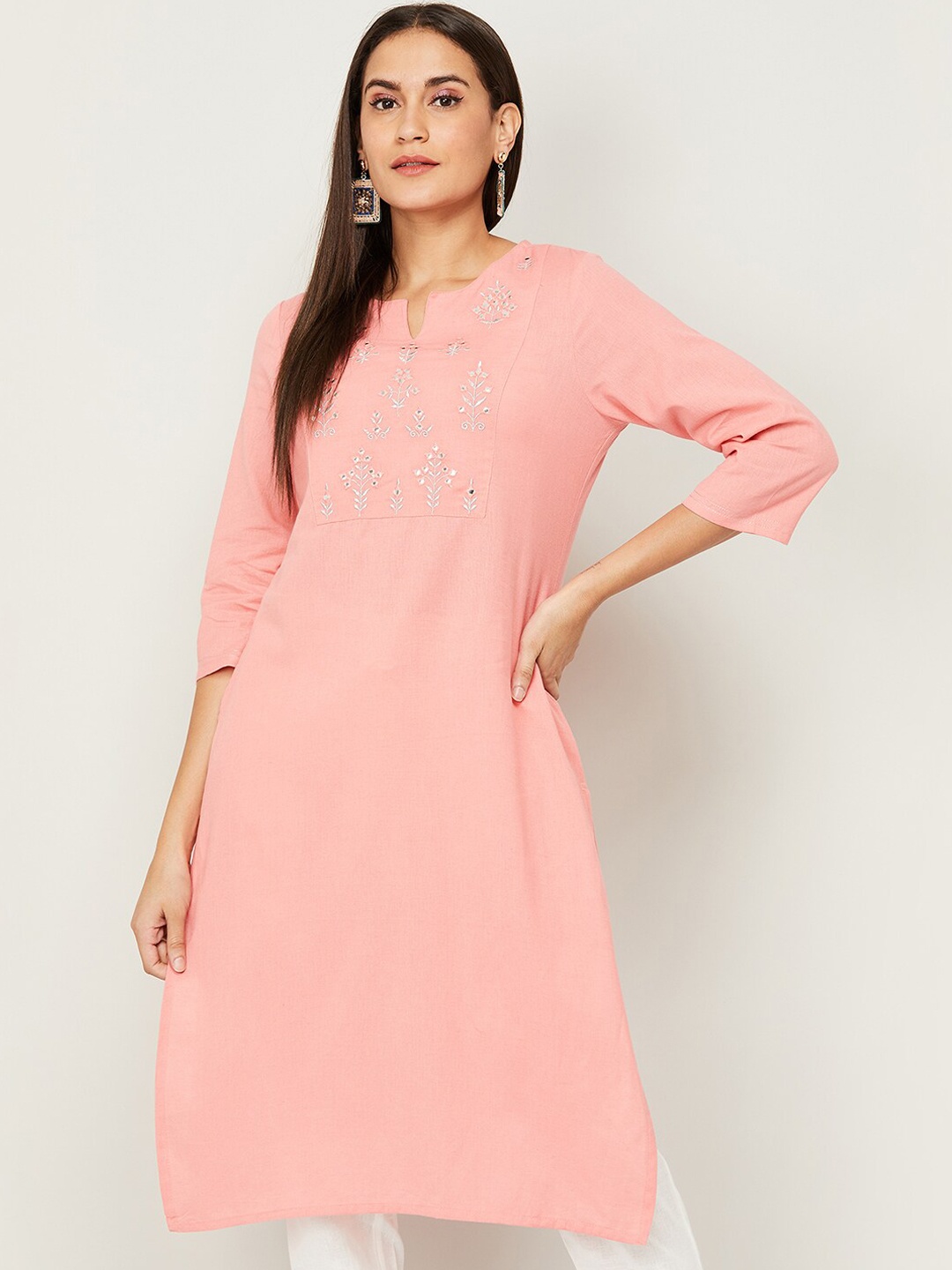 

Melange by Lifestyle Women Coral Ethnic Motifs Embroidered Kurta