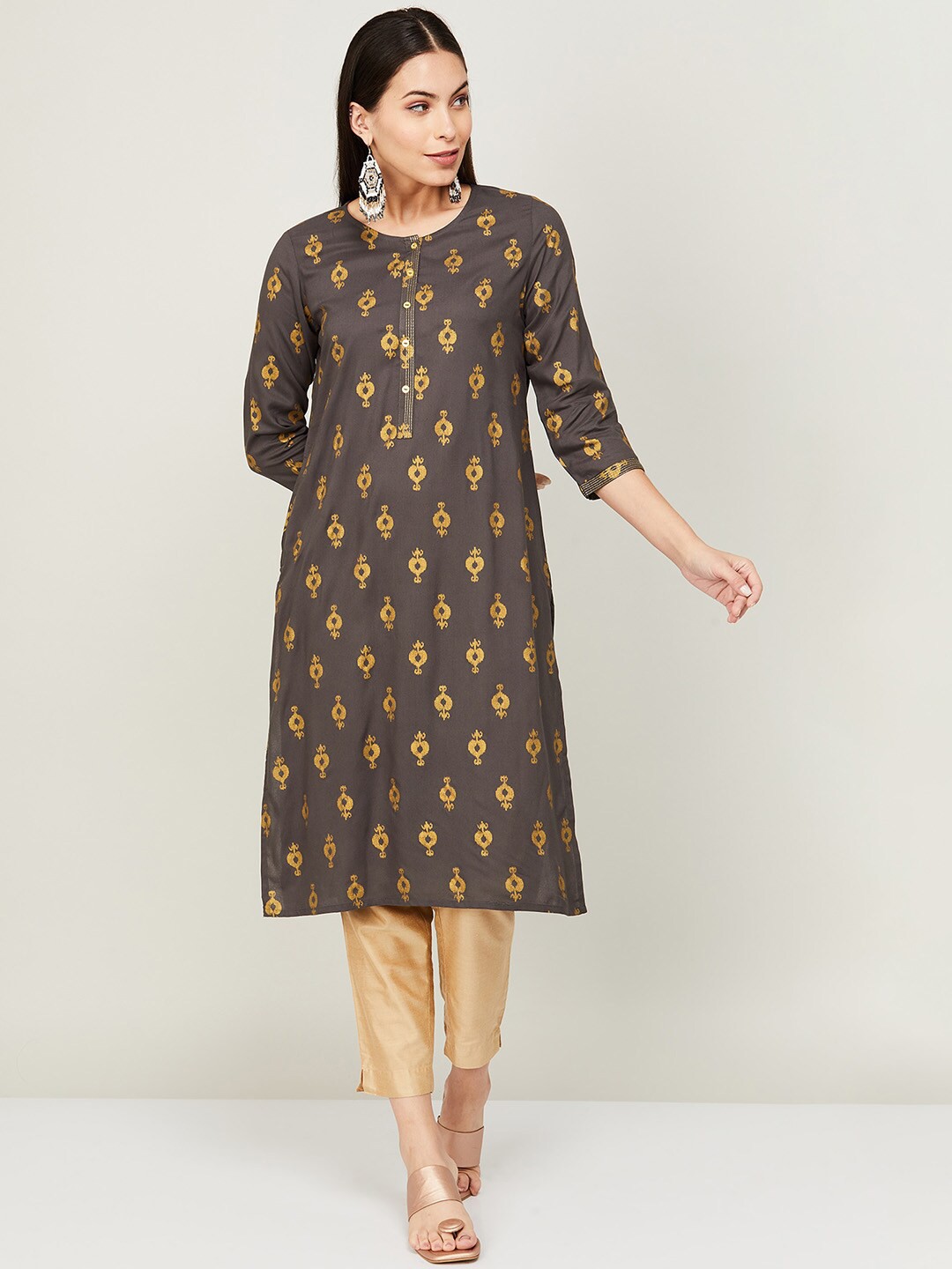 

Melange by Lifestyle Women Grey Ethnic Motifs Printed Kurta