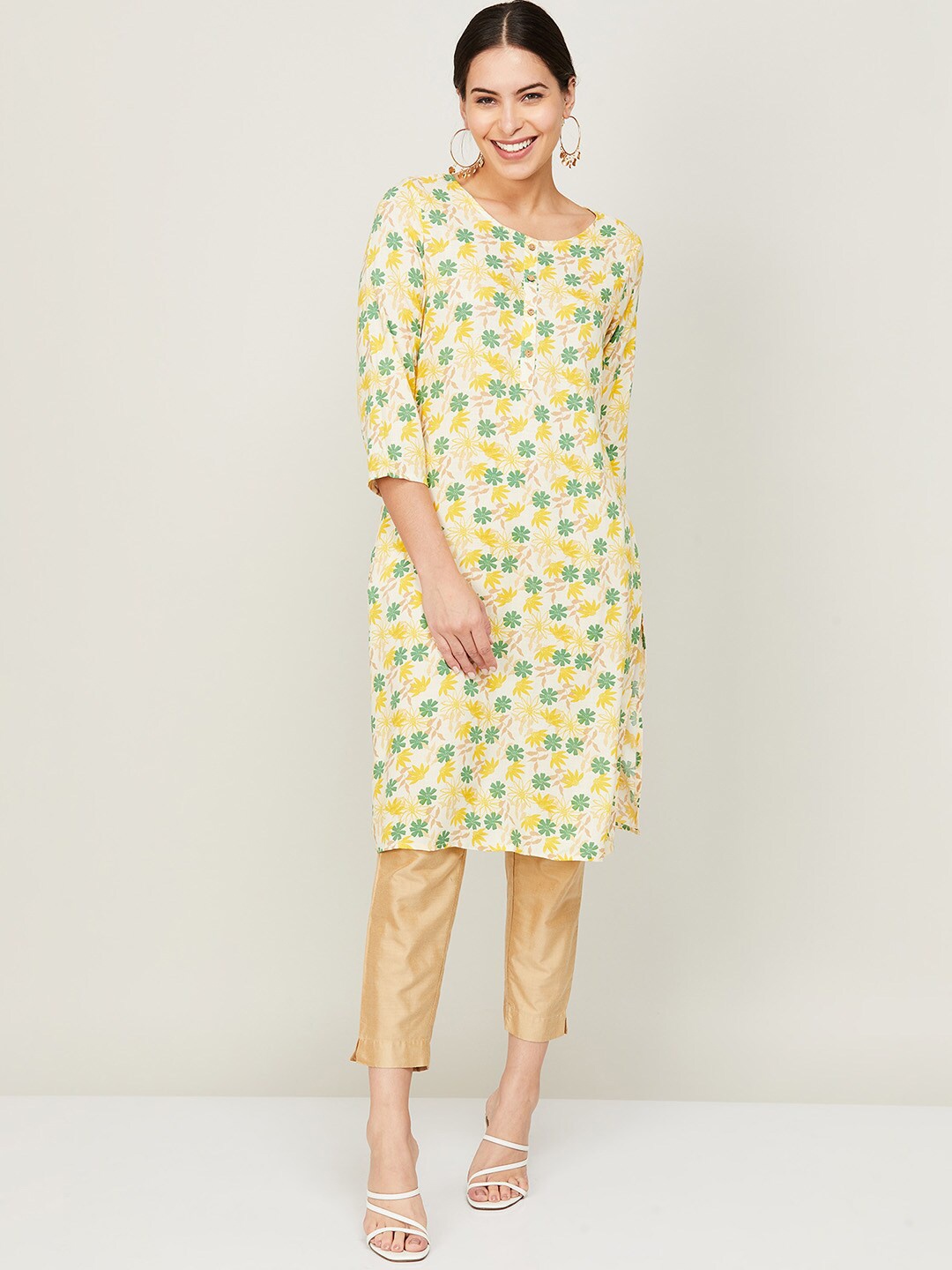 

Melange by Lifestyle Women White Floral Printed Thread Work Floral Kurta